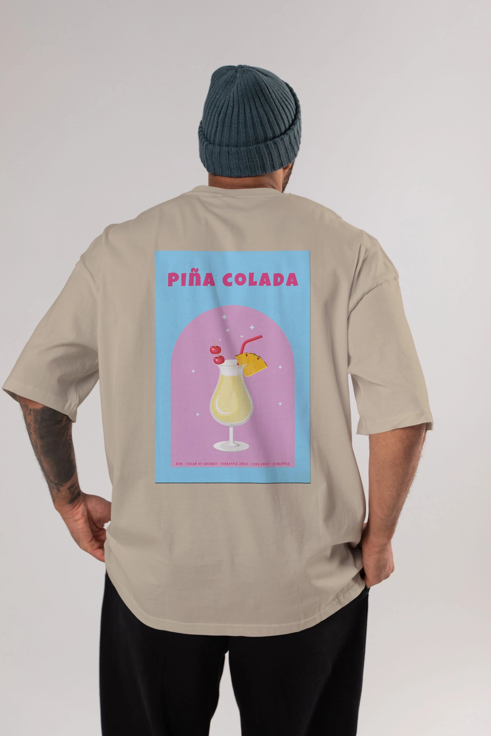 Pina Colada 2 Arka Baskılı Oversize t-shirt Erkek Kadın Unisex %100 Pamuk Bisiklet Yaka tişort