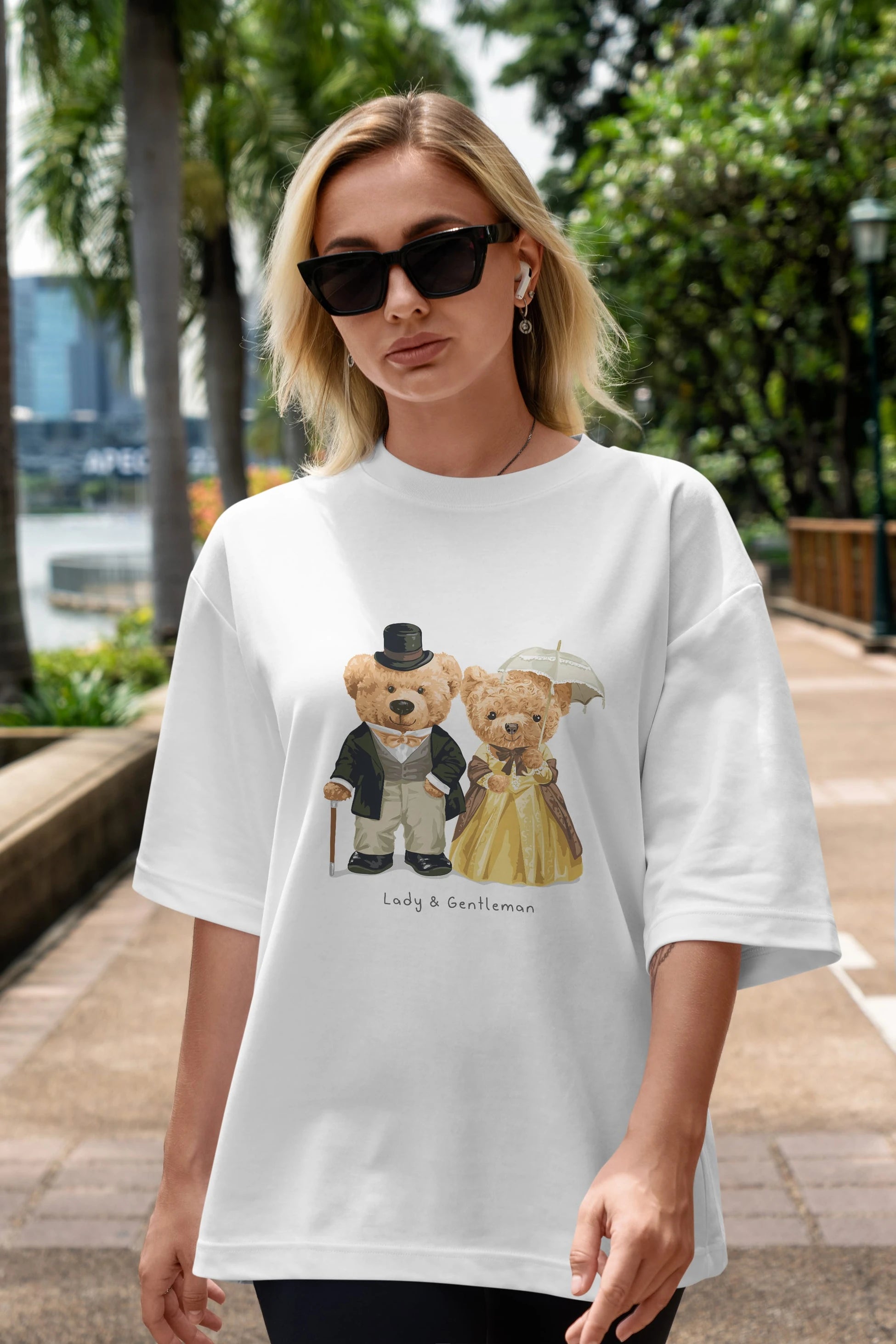 Teddy Bear Couple Ön Baskılı Oversize t-shirt Erkek Kadın Unisex %100 Pamuk