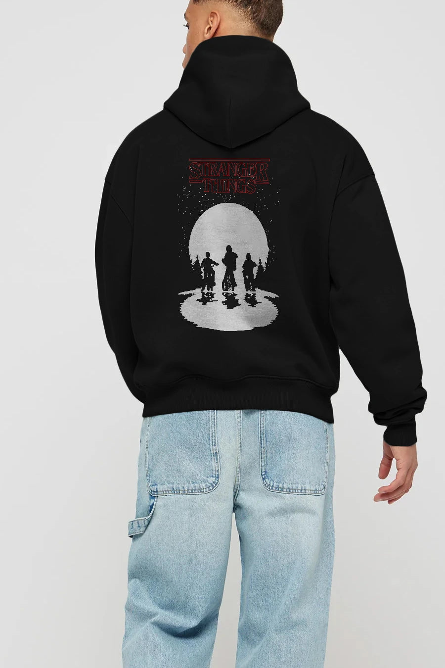 Stranger Things Arka Baskılı Hoodie Oversize Kapüşonlu Sweatshirt Erkek Kadın Unisex