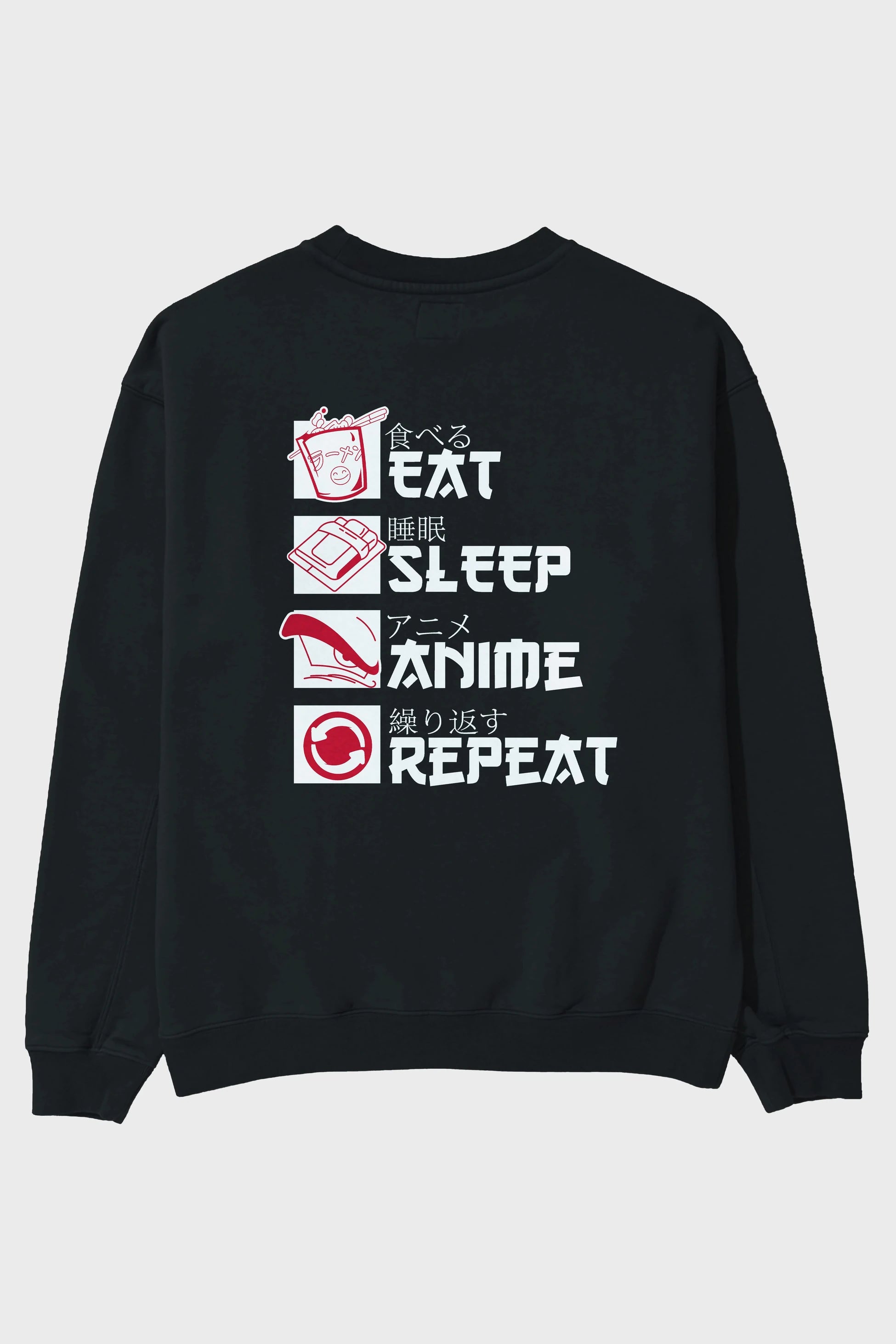 Eat, Sleep, Anime, Repeat Anime Arka Baskılı Oversize Sweatshirt Erkek Kadın Unisex