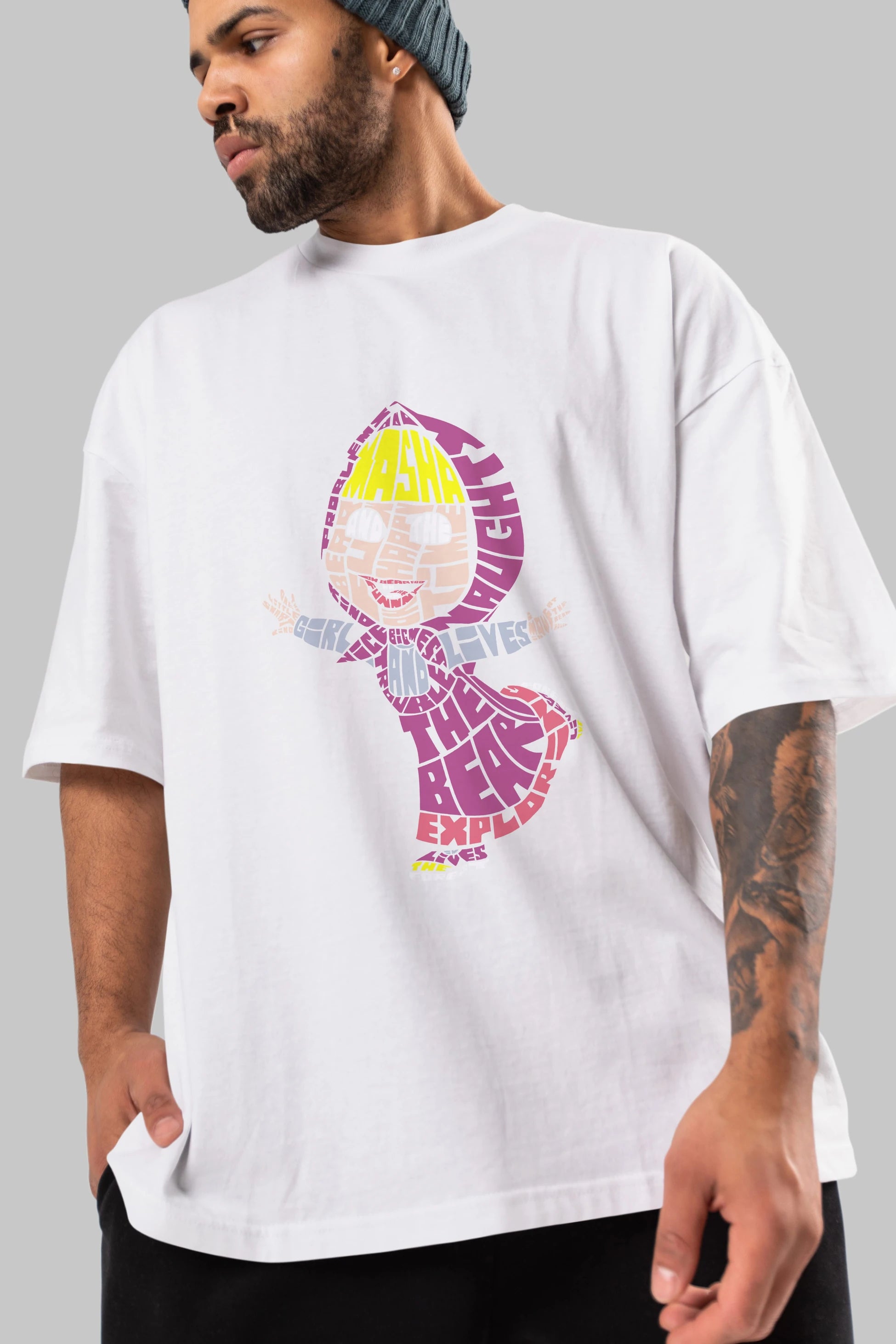Masha And The Bear Ön Baskılı Oversize t-shirt %100 pamuk Erkek Kadın Unisex
