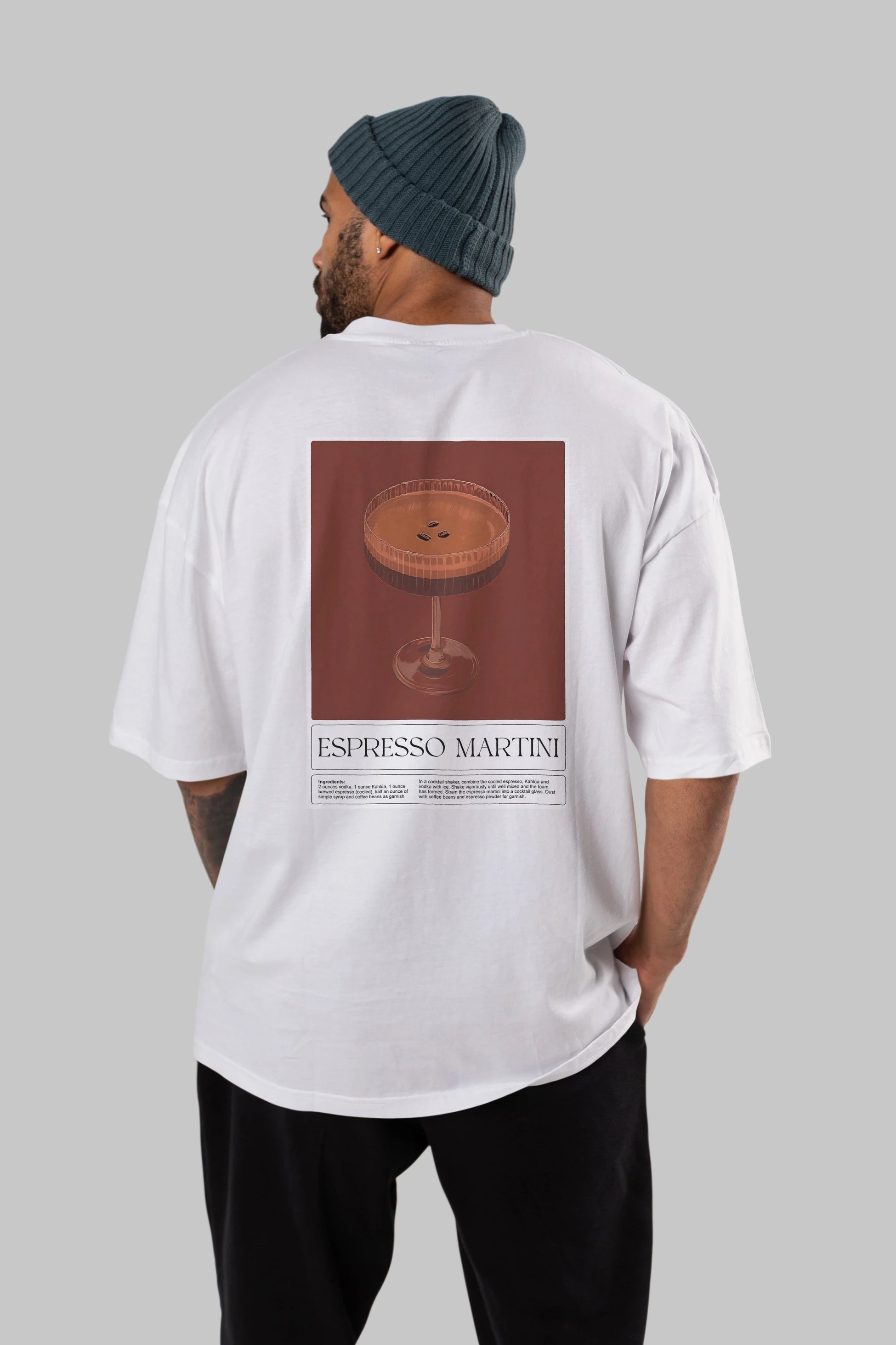 Espresso Martini Arka Baskılı Oversize t-shirt Erkek Kadın Unisex %100 Pamuk Bisiklet Yaka tişort