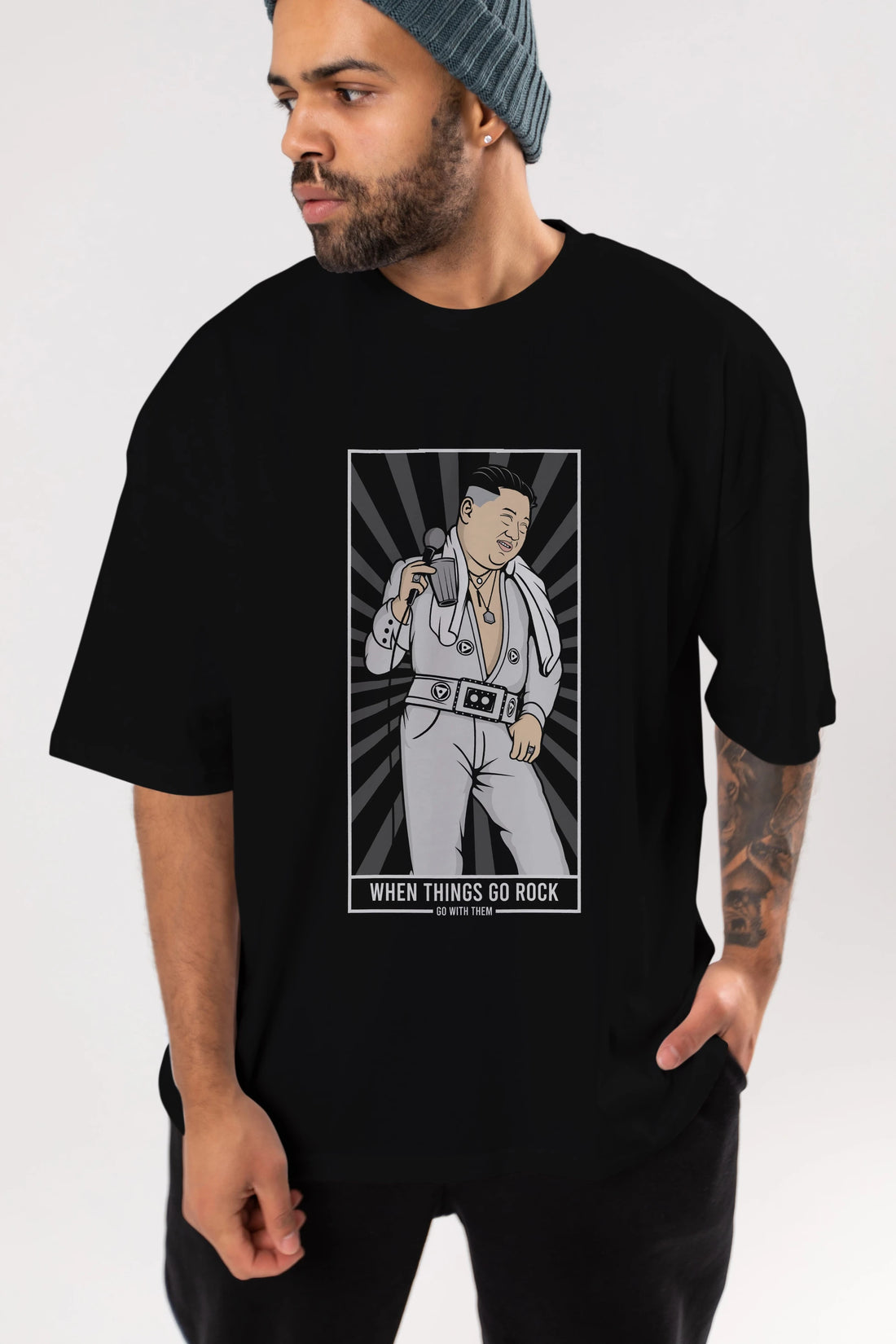 Kim Elvis Ön Baskılı Oversize t-shirt Erkek Kadın Unisex %100 Pamuk tişort