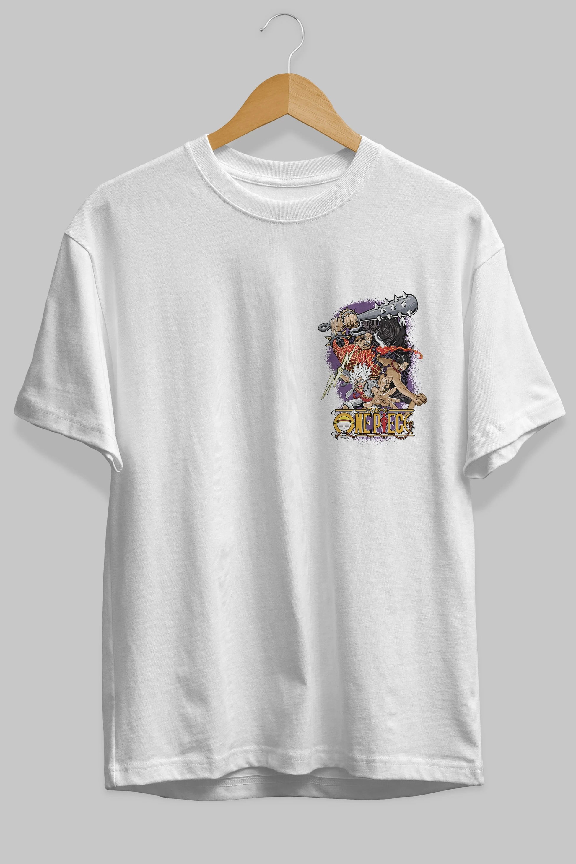 ONE PIECE (6) Ön Sol Baskılı Oversize t-shirt Erkek Kadın Unisex %100 Pamuk Bisiklet Yaka tişort