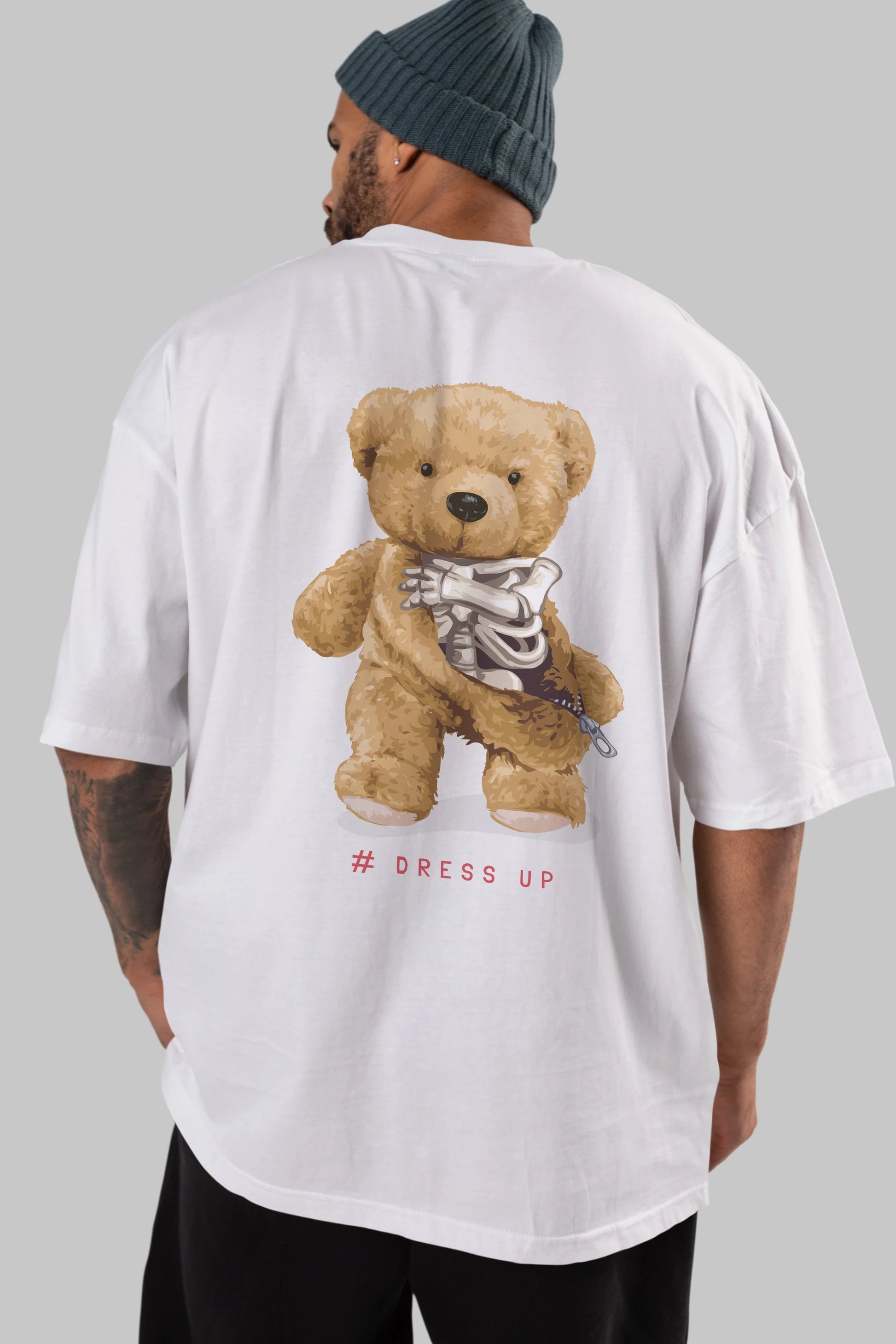 Teddy Bear Dress Up Arka Baskılı Oversize t-shirt Erkek Kadın Unisex %100 Pamuk
