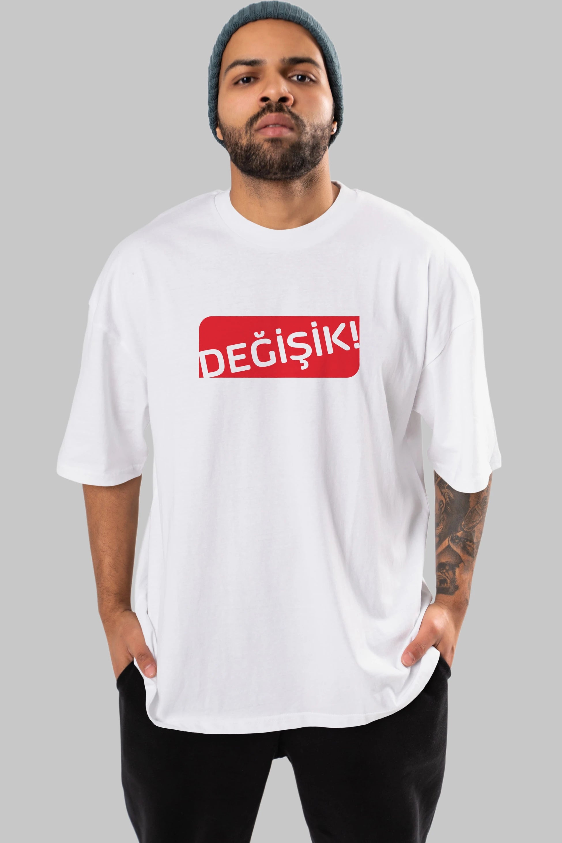 Değişik Ön Baskılı Oversize t-shirt %100 pamuk Erkek Kadın Unisex