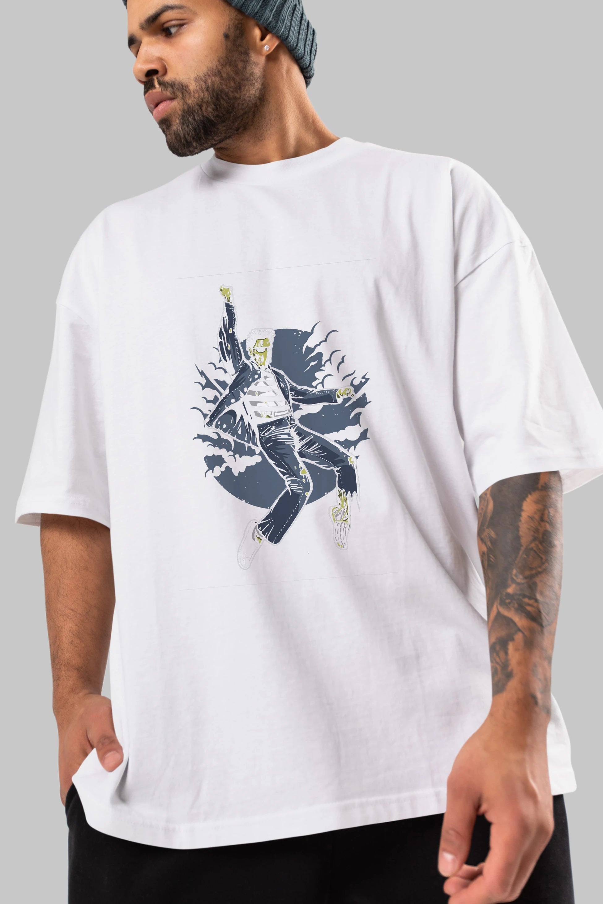 Zombie King Ön Baskılı Oversize t-shirt Erkek Kadın Unisex %100 Pamuk tişort