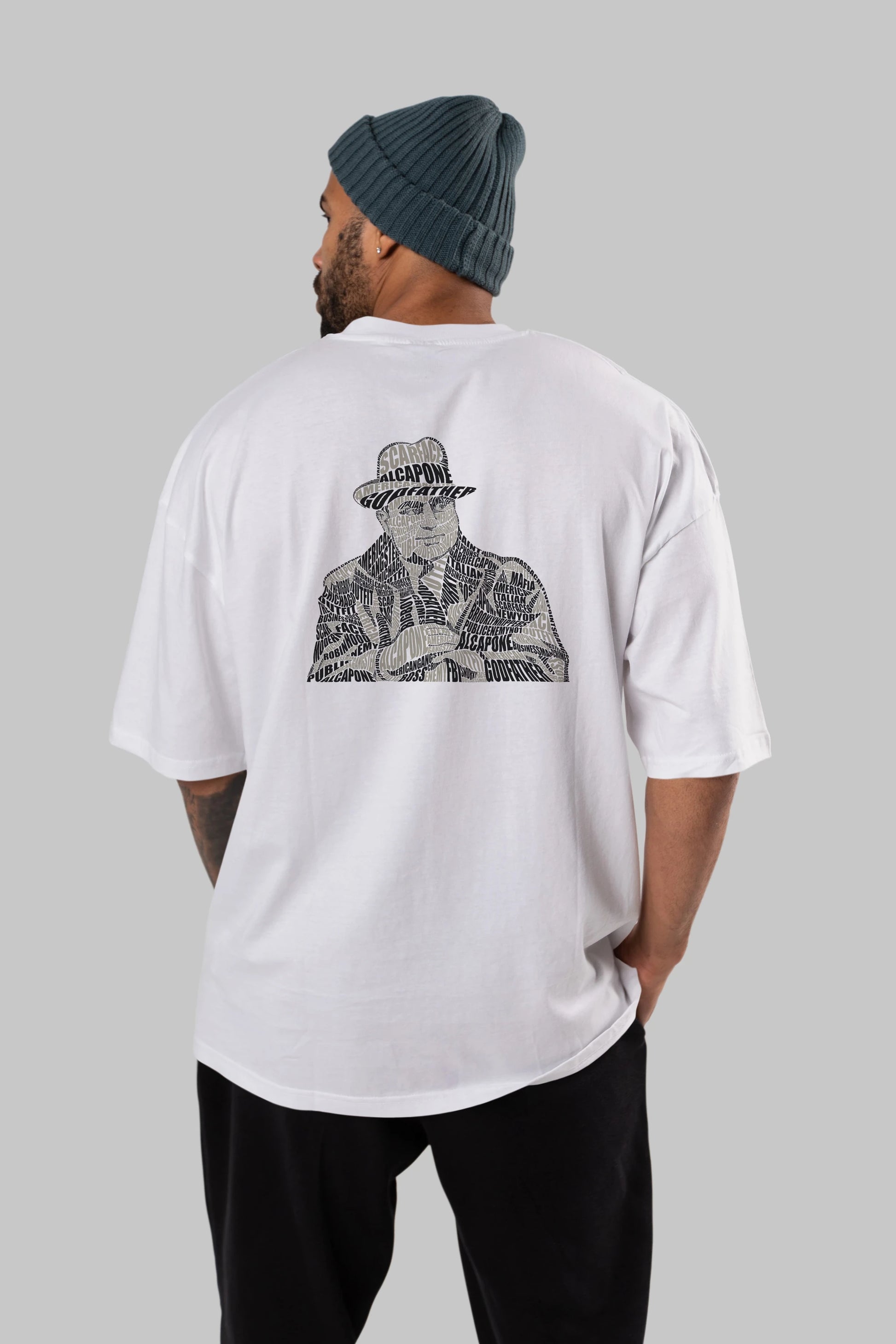 Al Capone Calligram Arka Baskılı Oversize t-shirt %100 pamuk Erkek Kadın Unisex