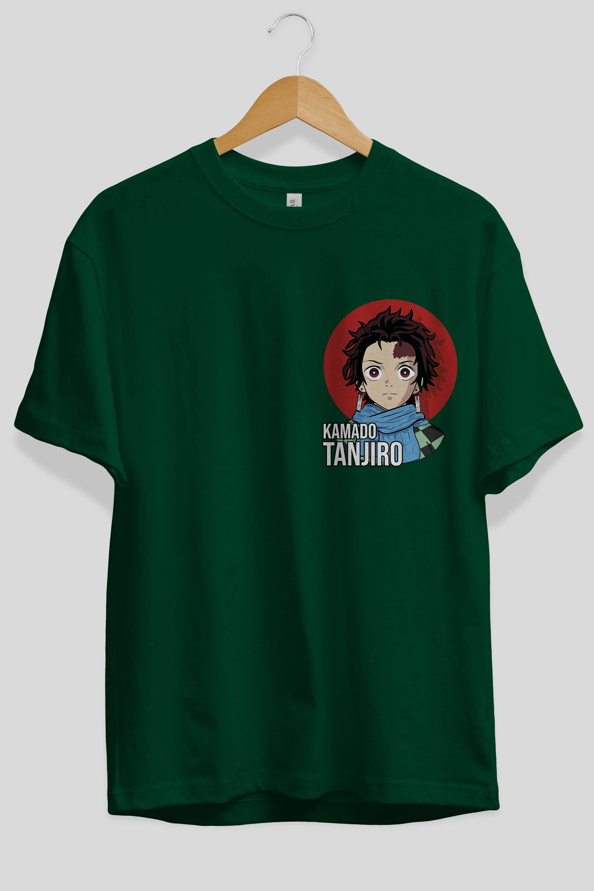 TANJIRO KAMADO Ön Sol Baskılı Oversize t-shirt Erkek Kadın Unisex %100 Pamuk Bisiklet Yaka tişort