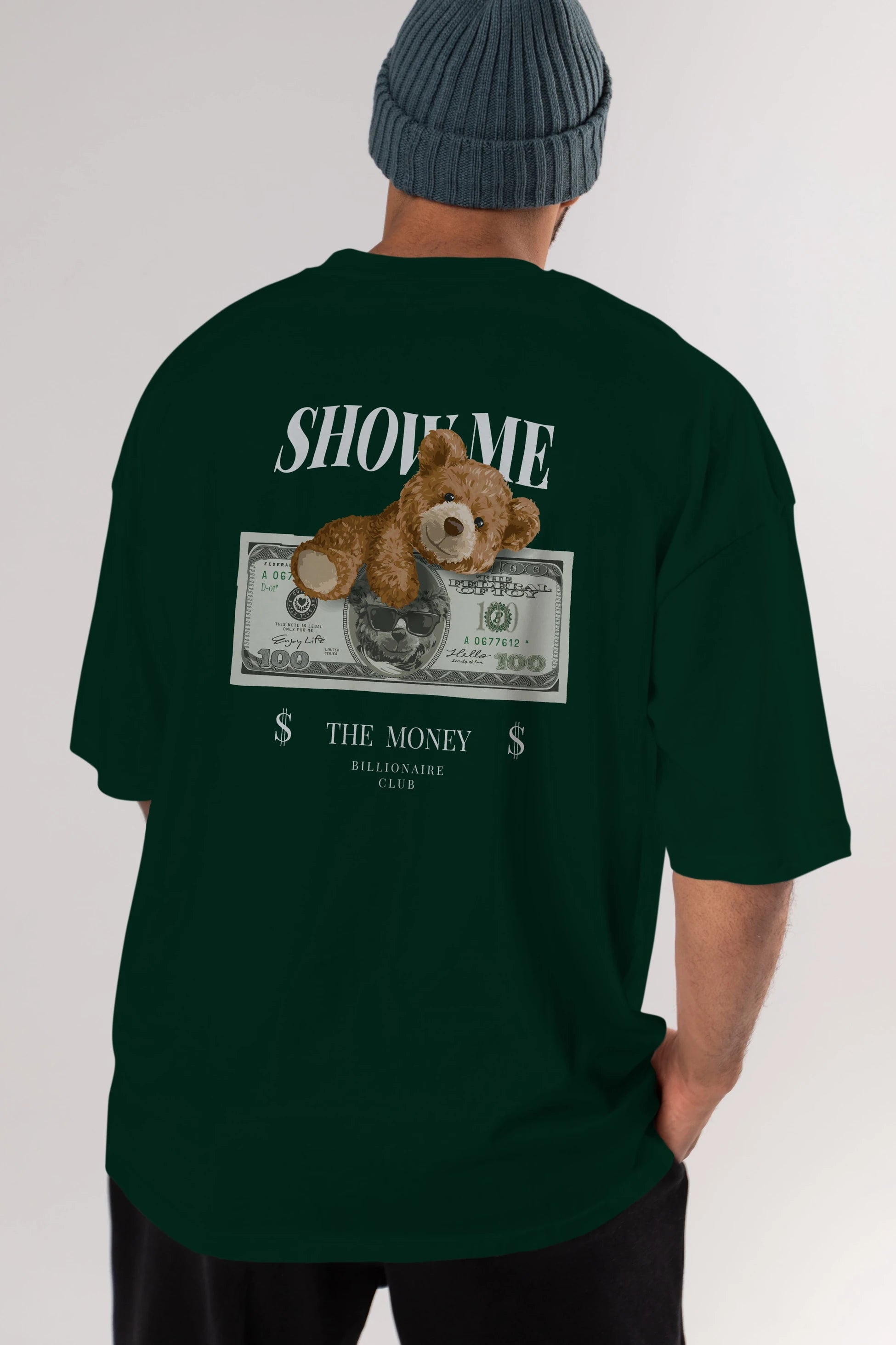 Teddy Bear The Money Arka Baskılı Oversize t-shirt Erkek Kadın Unisex %100 Pamuk