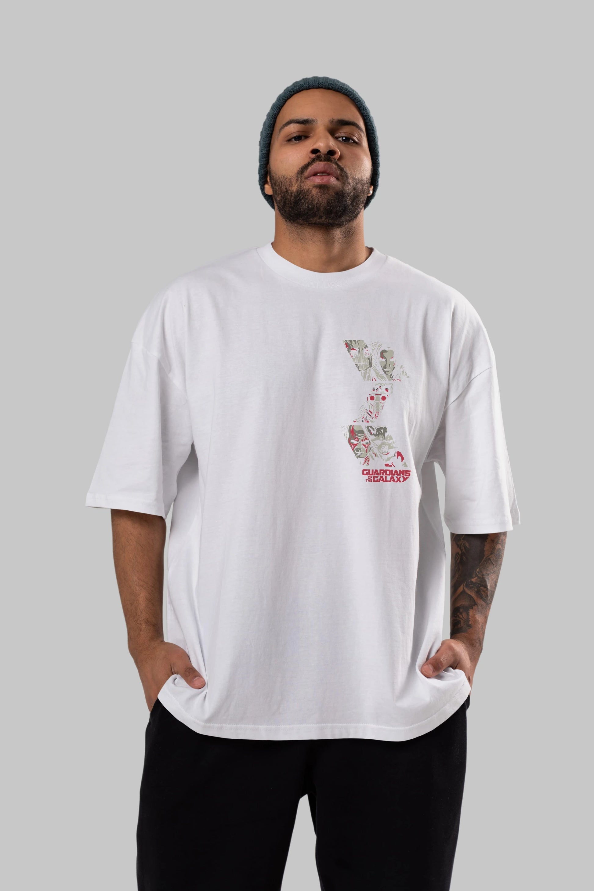 Guardians of The Galaxy (2) Ön Sol Baskılı Oversize t-shirt Erkek Kadın Unisex %100 Pamuk Bisiklet Yaka tişort