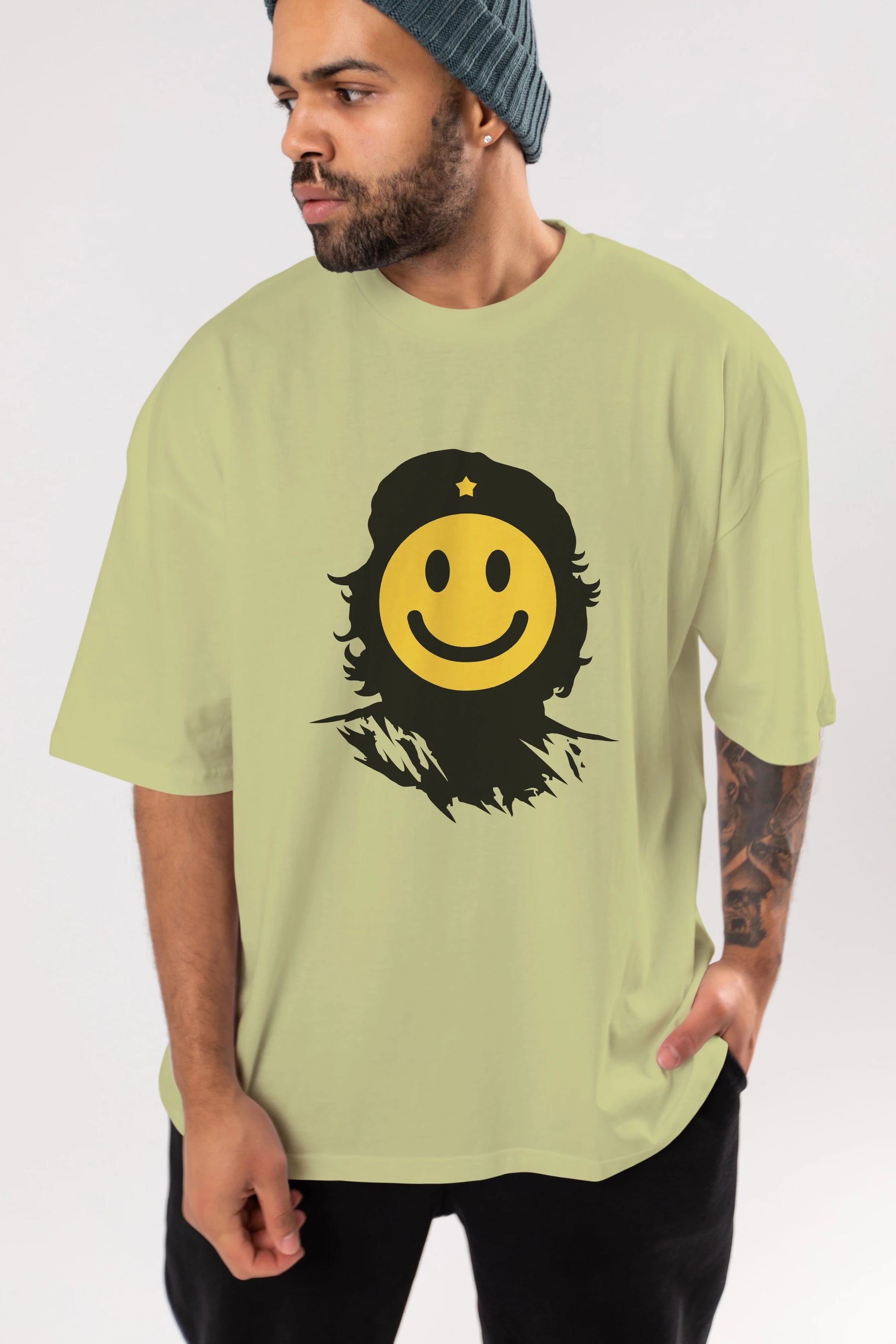 Che Smile Ön Baskılı Oversize t-shirt %100 pamuk Erkek Kadın Unisex