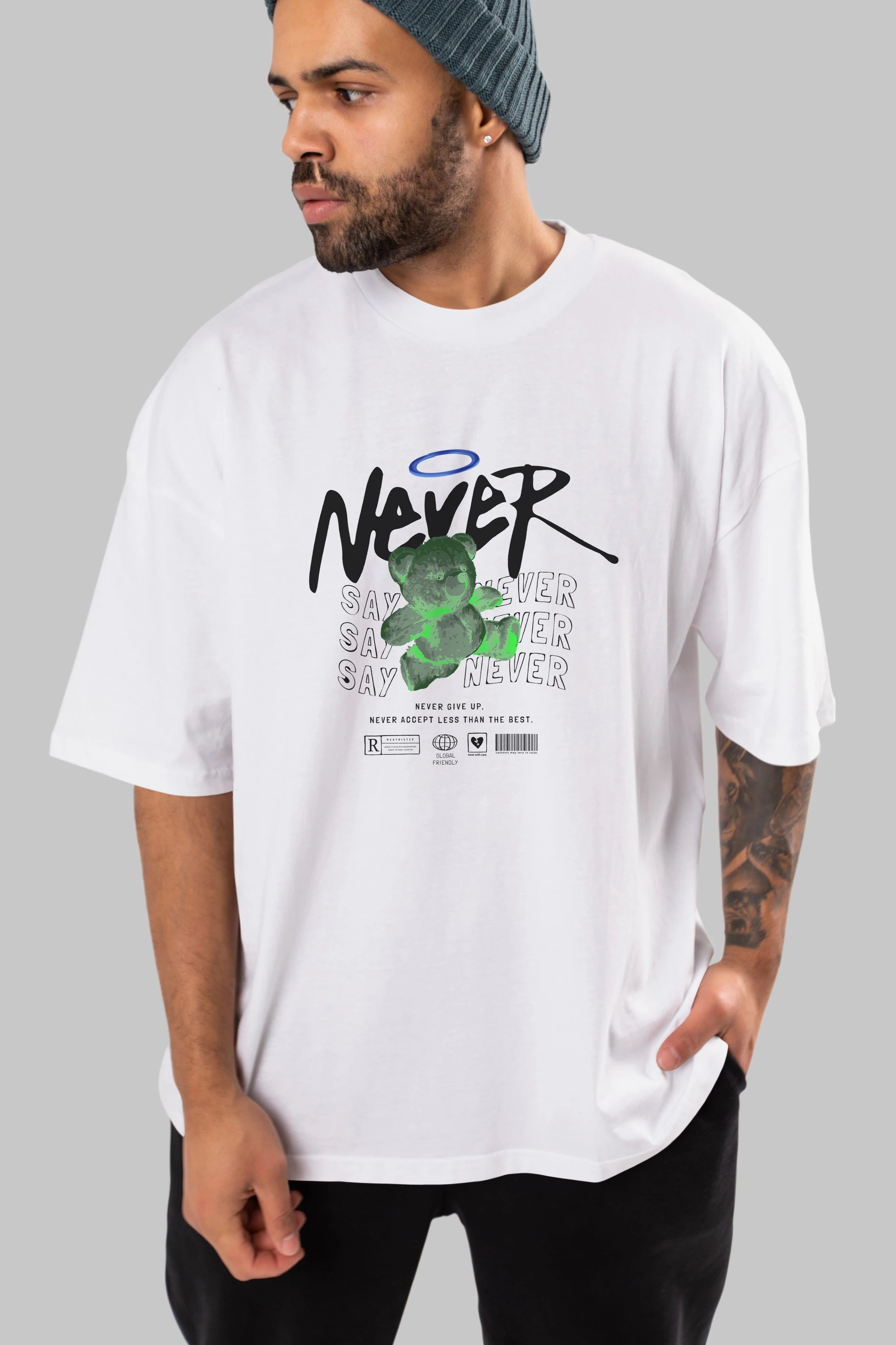 Teddy Bear Never Ön Baskılı Oversize t-shirt Erkek Kadın Unisex