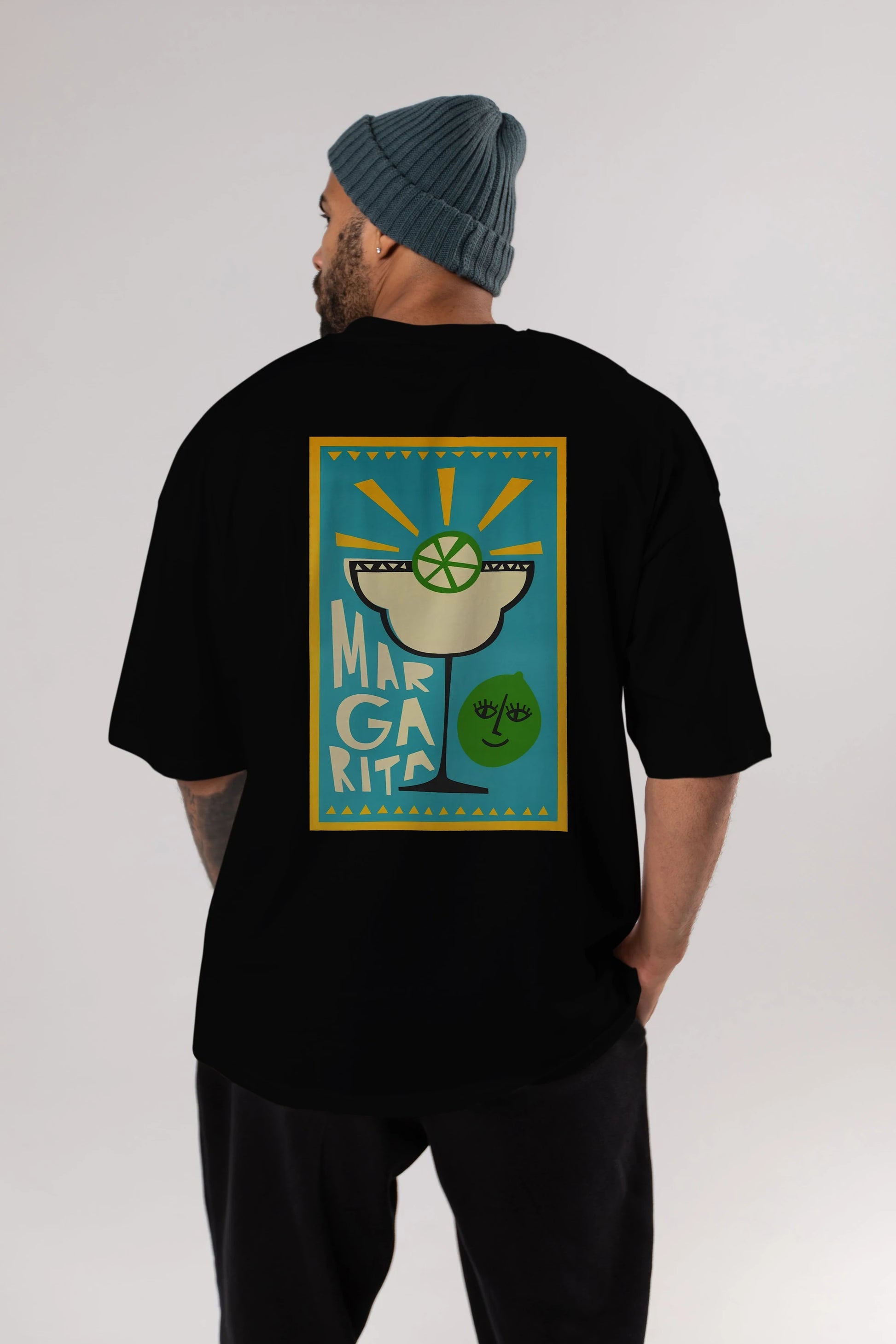 Margarita 4 Arka Baskılı Oversize t-shirt Erkek Kadın Unisex %100 Pamuk Bisiklet Yaka tişort