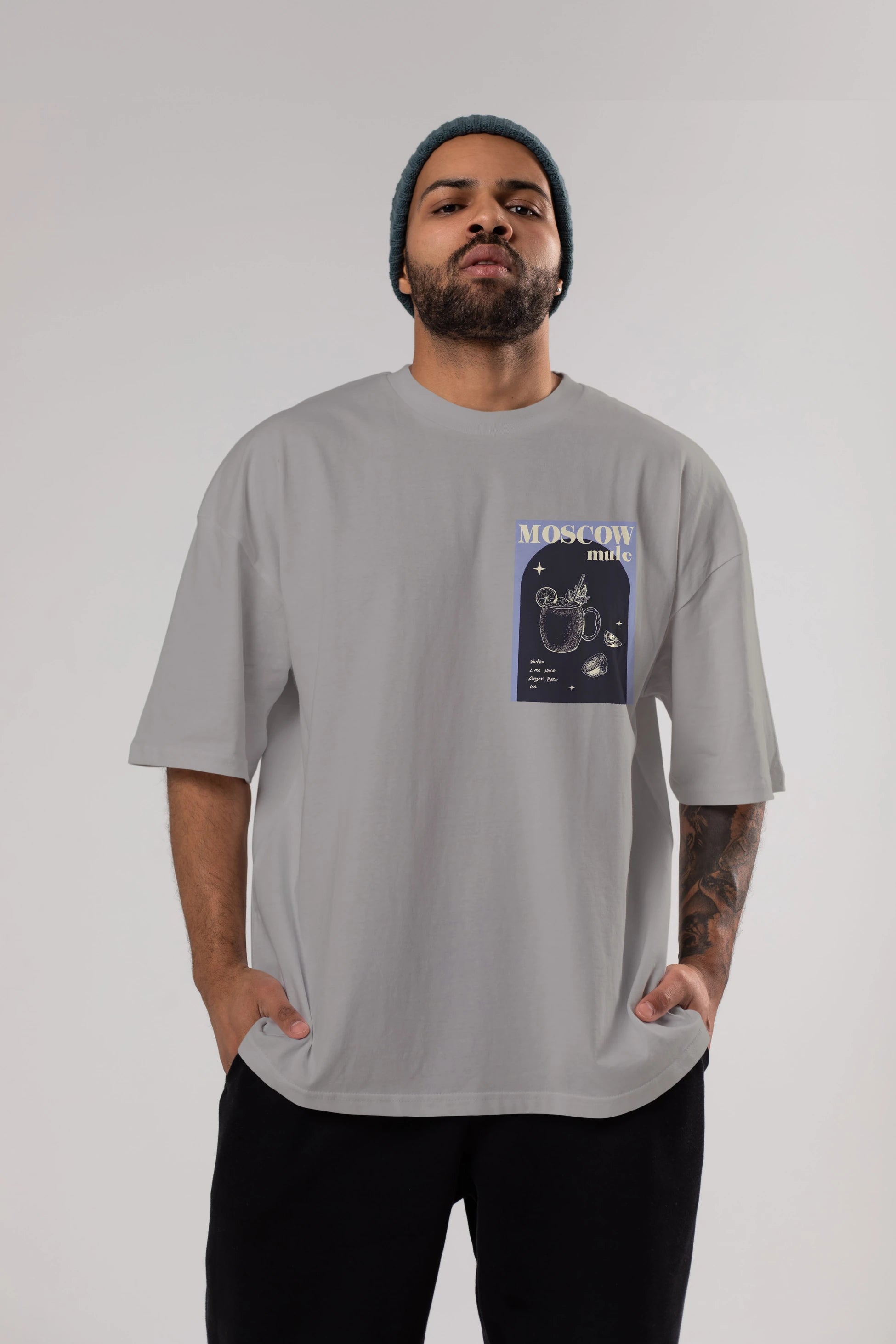 Moscow Mule Ön Sol Baskılı Oversize t-shirt Erkek Kadın Unisex %100 Pamuk Bisiklet Yaka tişort