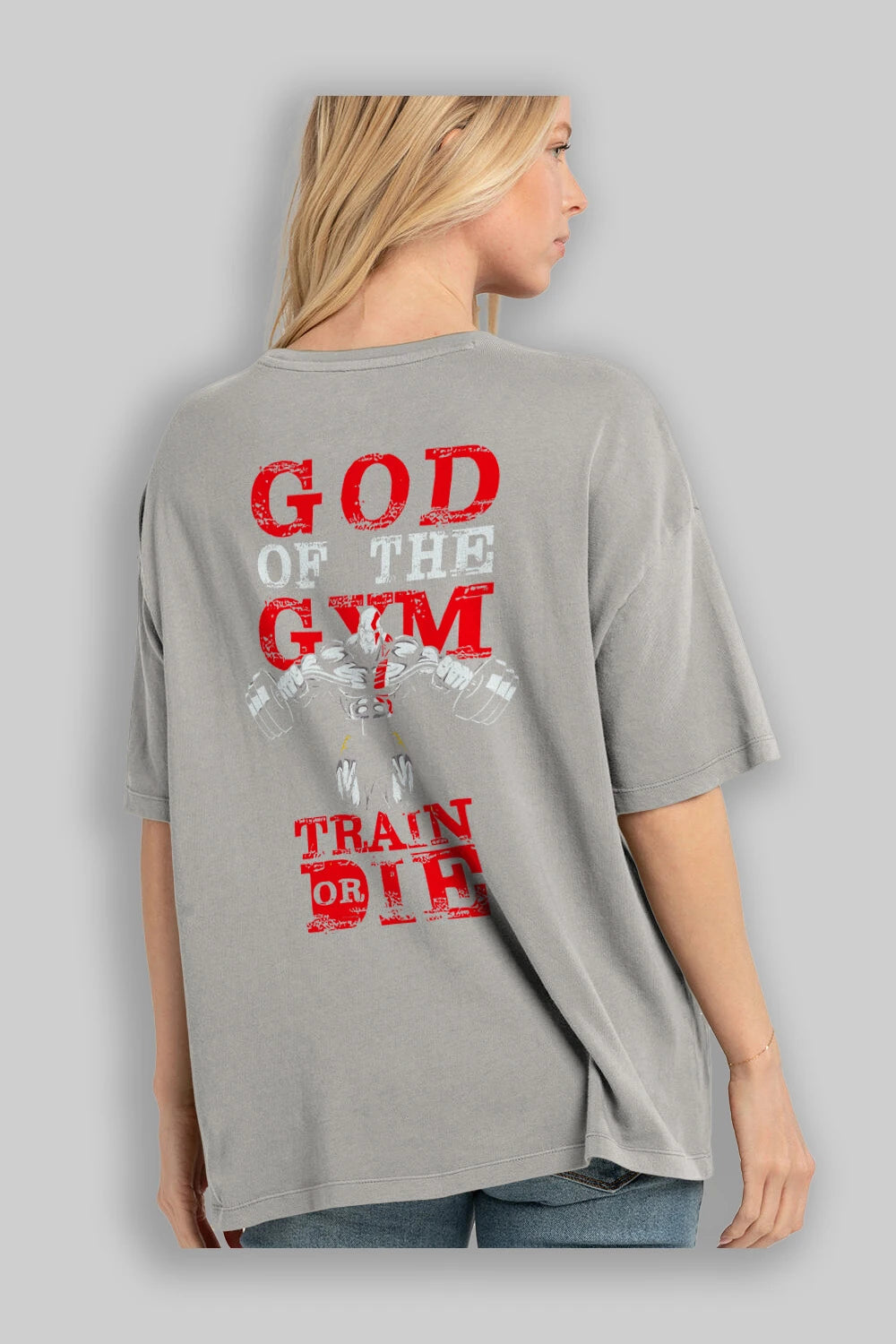 God of The GYM Arka Baskılı Oversize t-shirt Erkek Kadın Unisex %100 Pamuk Bisiklet Yaka tişort