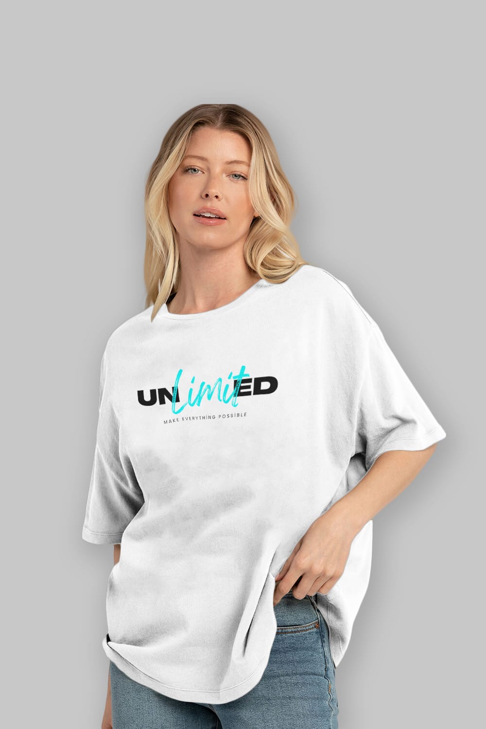 Unlimited Yazılı Ön Baskılı Oversize t-shirt Erkek Kadın Unisex