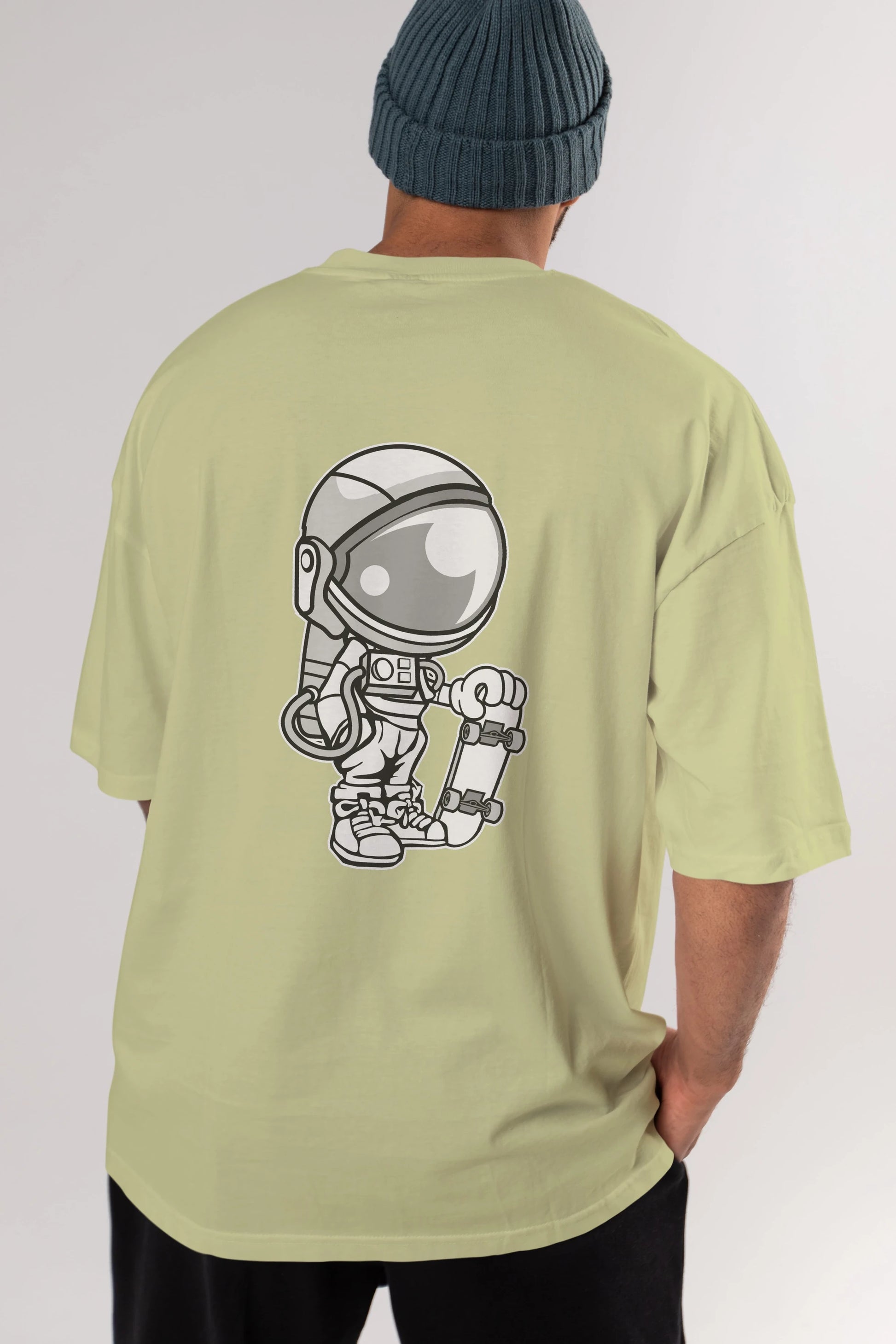 Astronaut Skaterboy Arka Baskılı Oversize t-shirt Erkek Kadın Unisex %100 Pamuk tişort