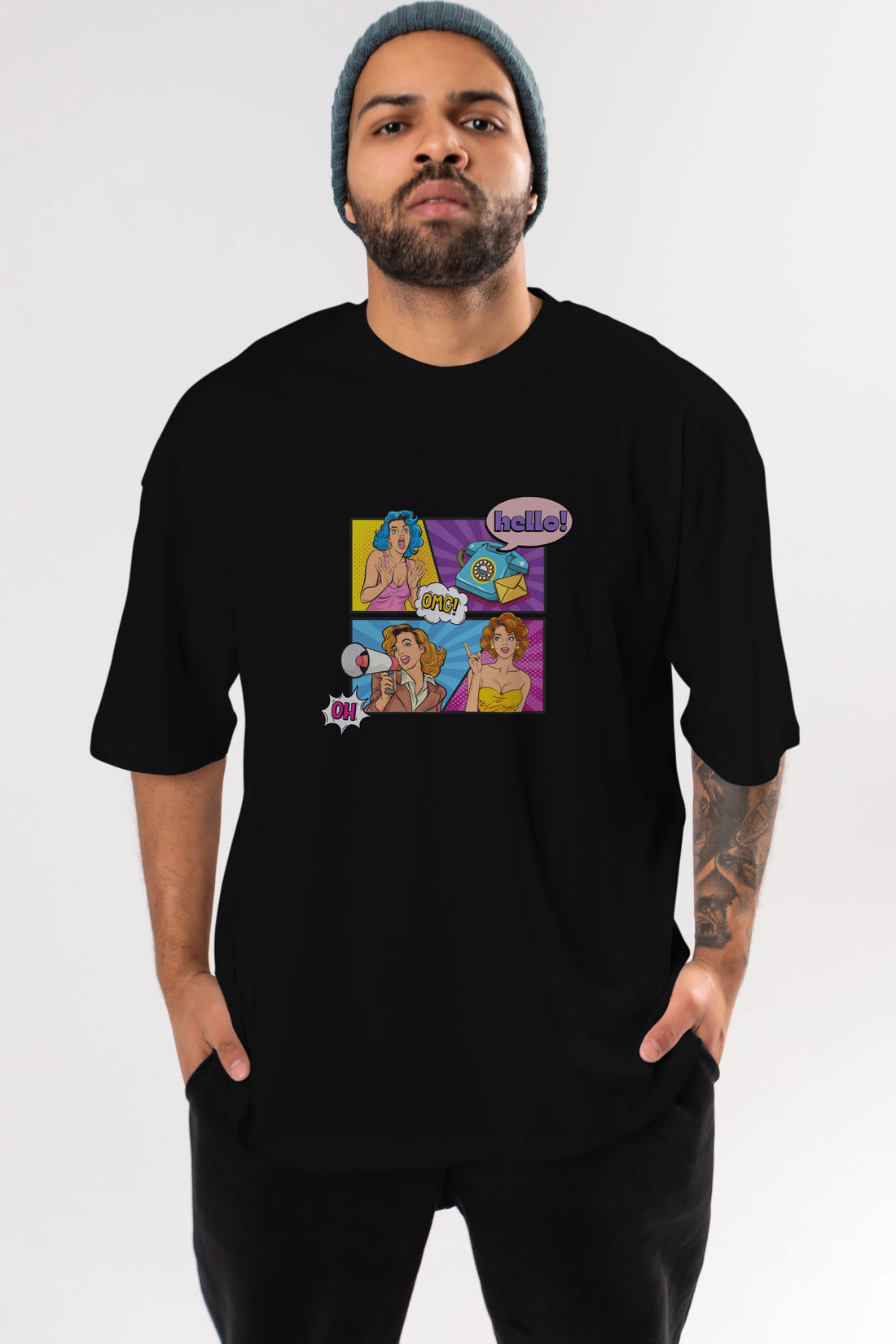 Hello OMG Ön Baskılı Oversize t-shirt Erkek Kadın Unisex