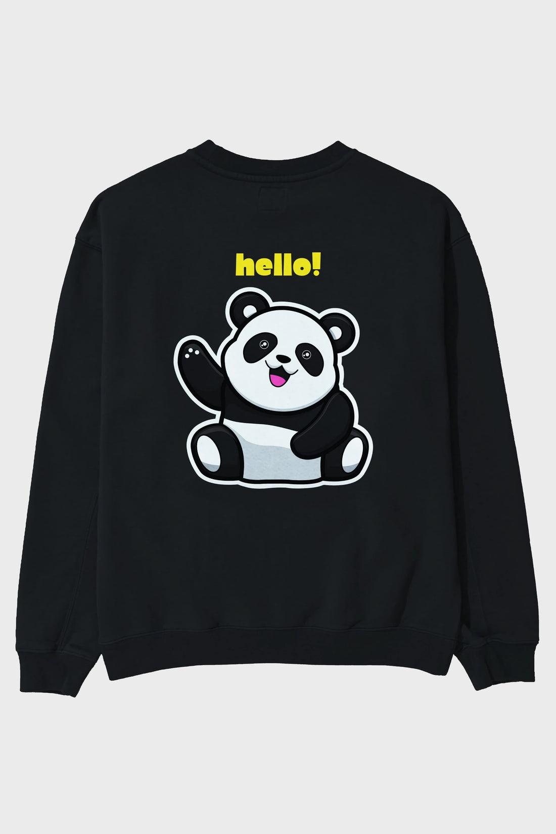 Hello Panda Arka Baskılı Oversize Sweatshirt Erkek Kadın Unisex