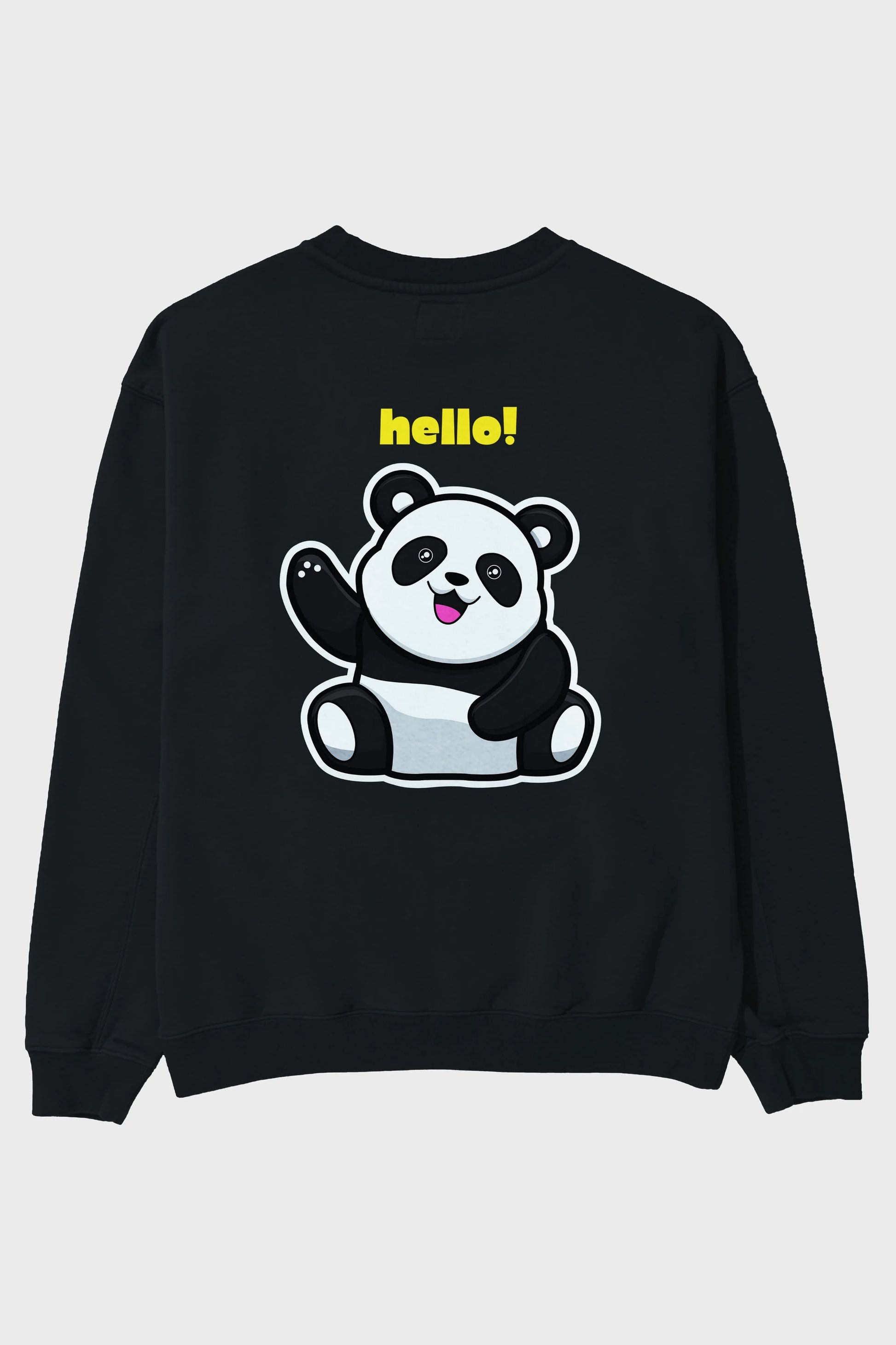Hello Panda Arka Baskılı Oversize Sweatshirt Erkek Kadın Unisex