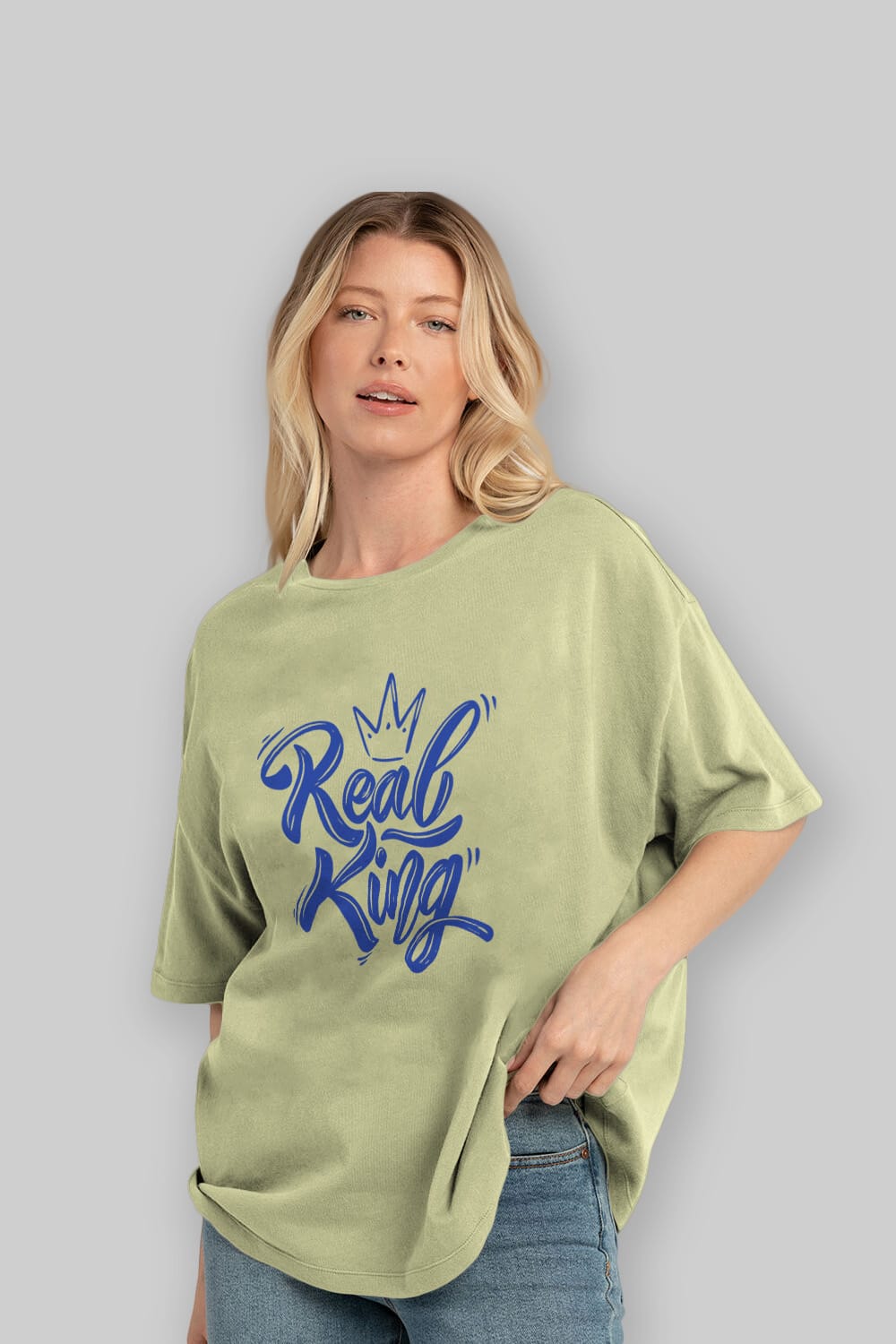 Real King Yazılı Ön Baskılı Oversize t-shirt Erkek Kadın Unisex