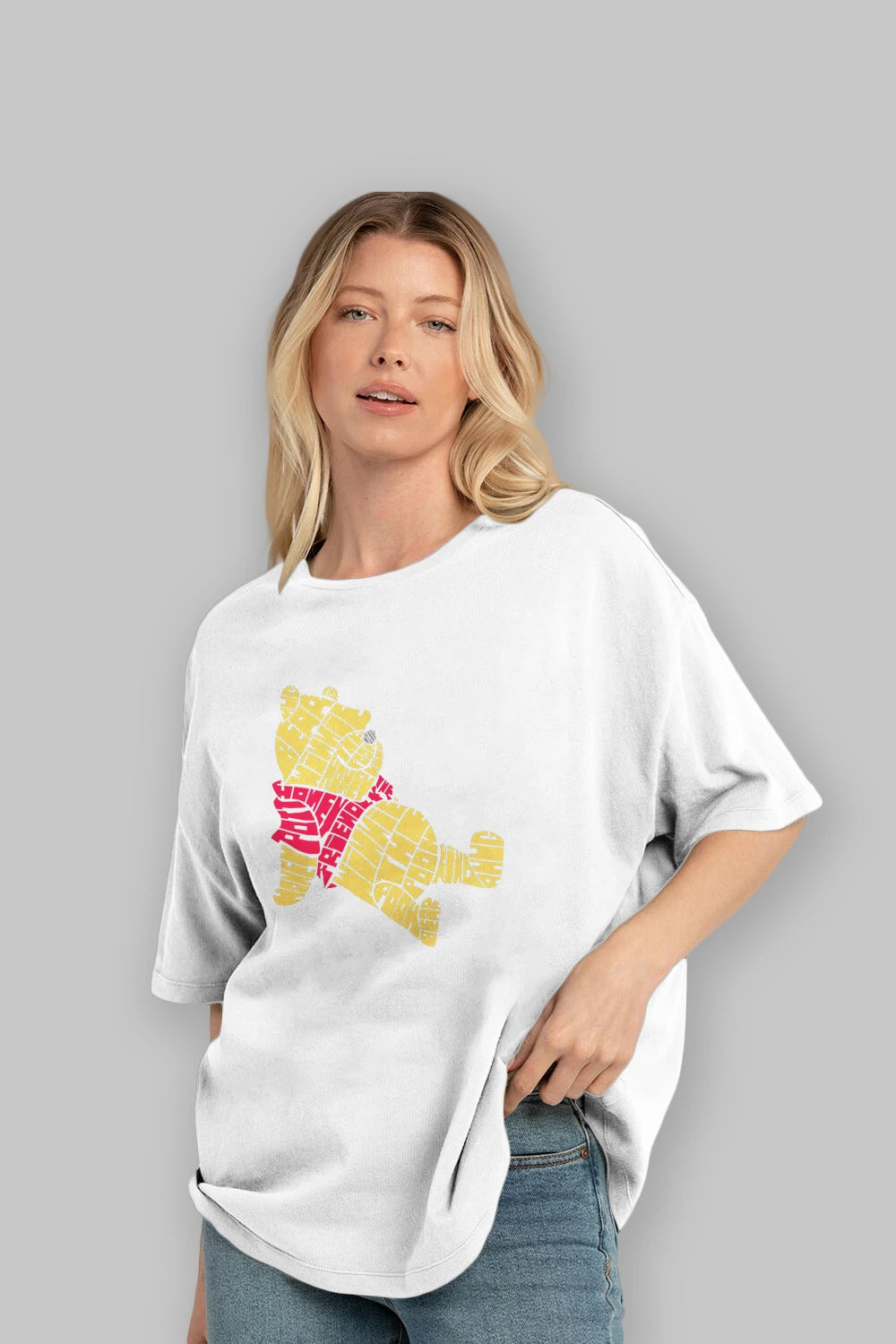 Winnie The Pooh Ön Baskılı Oversize t-shirt %100 pamuk Erkek Kadın Unisex