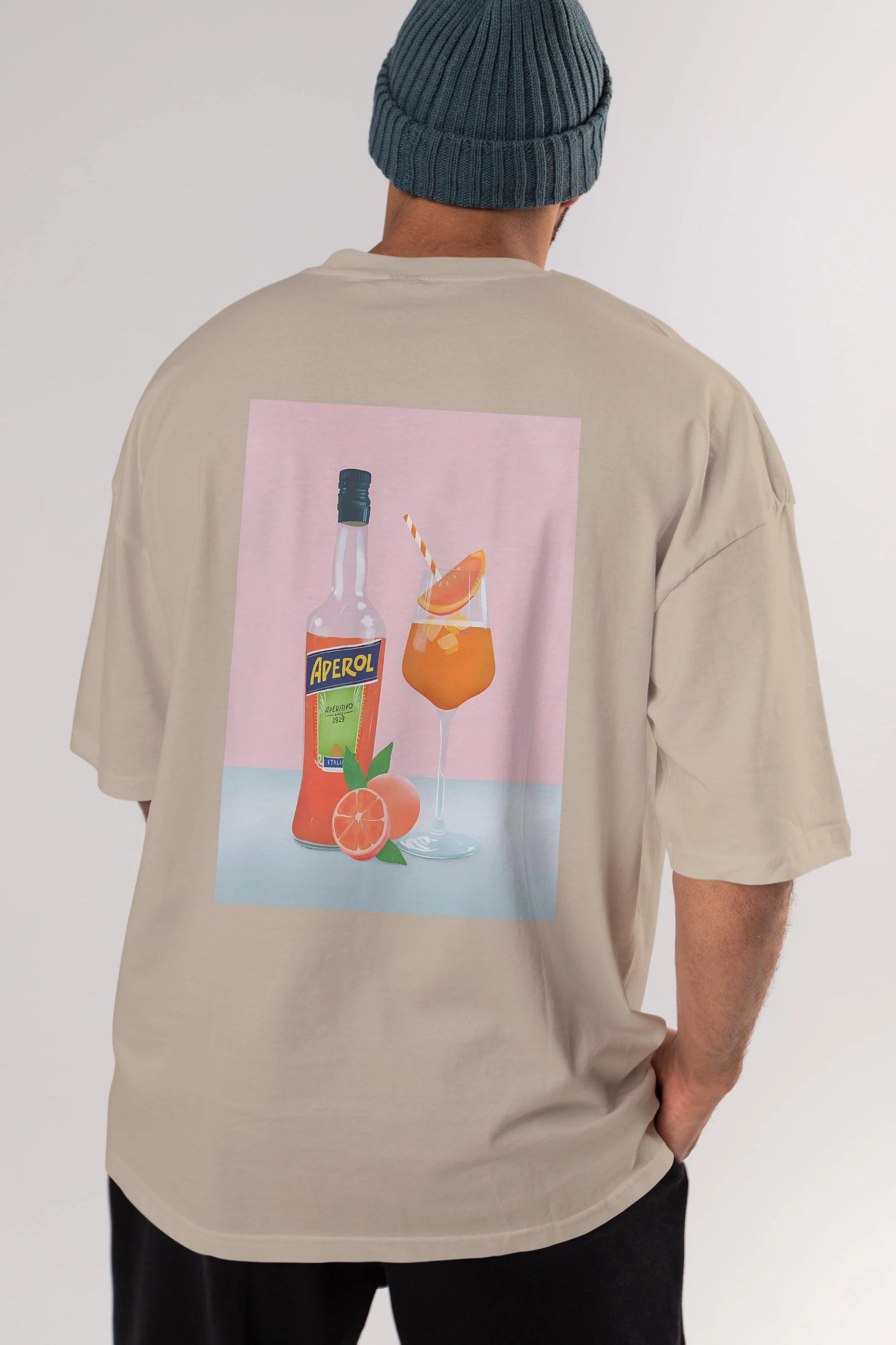Aperol Spritz 3 Arka Baskılı Oversize t-shirt Erkek Kadın Unisex %100 Pamuk Bisiklet Yaka tişort