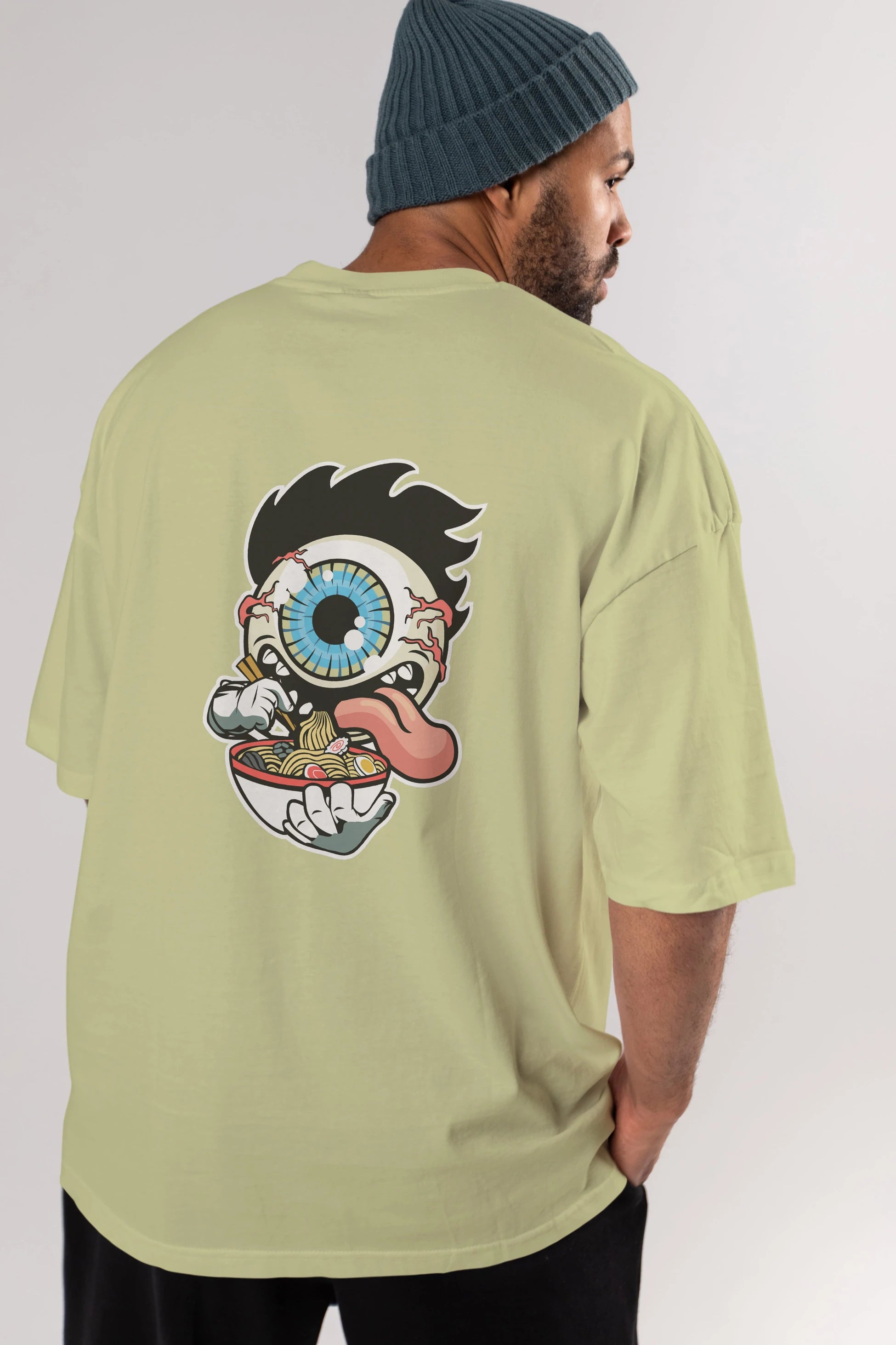 Eyeball Ramen Arka Baskılı Oversize t-shirt Erkek Kadın Unisex %100 Pamuk tişort