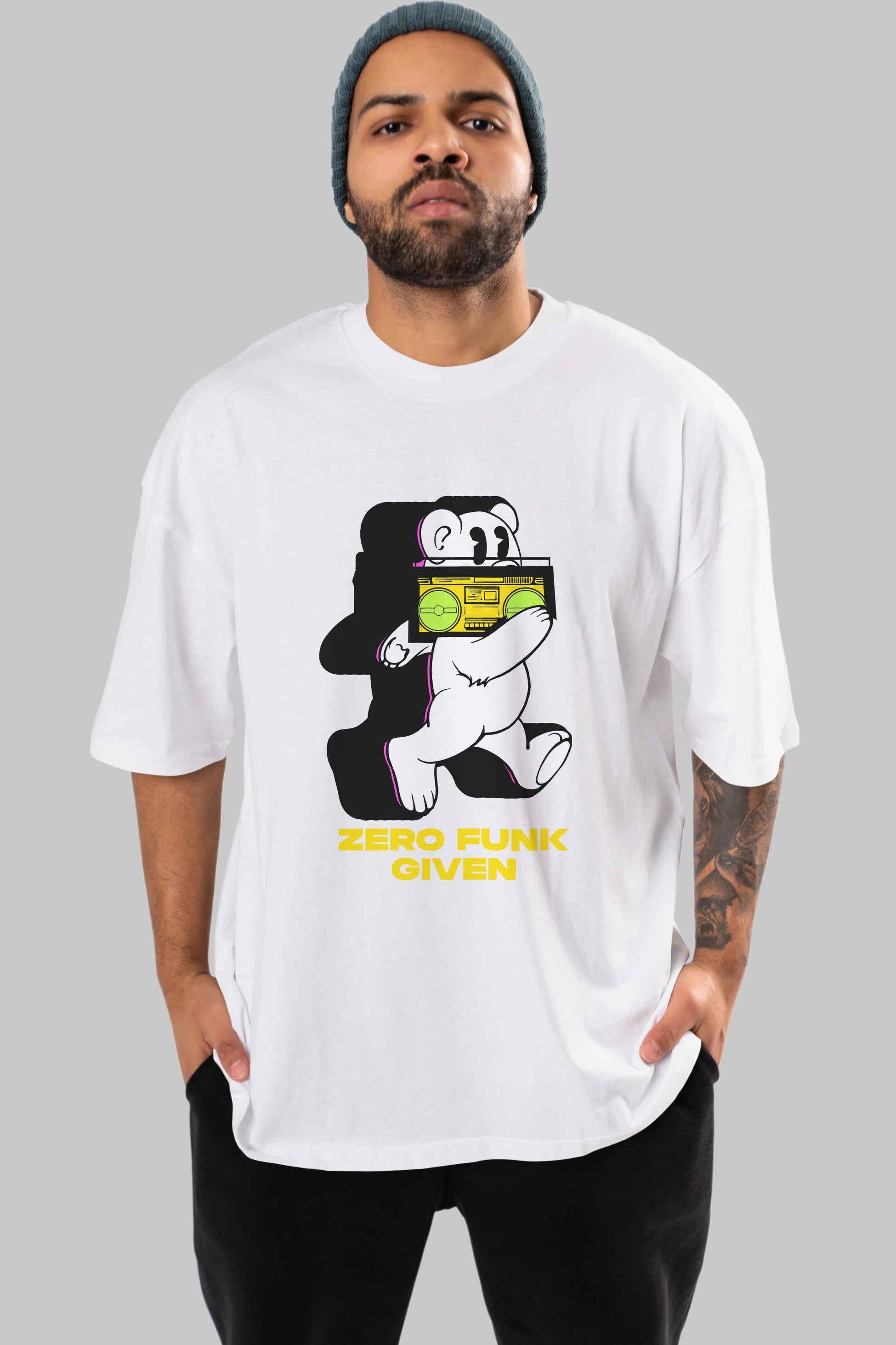 Zero Funk Given Bear Ön Baskılı Oversize t-shirt Erkek Kadın Unisex