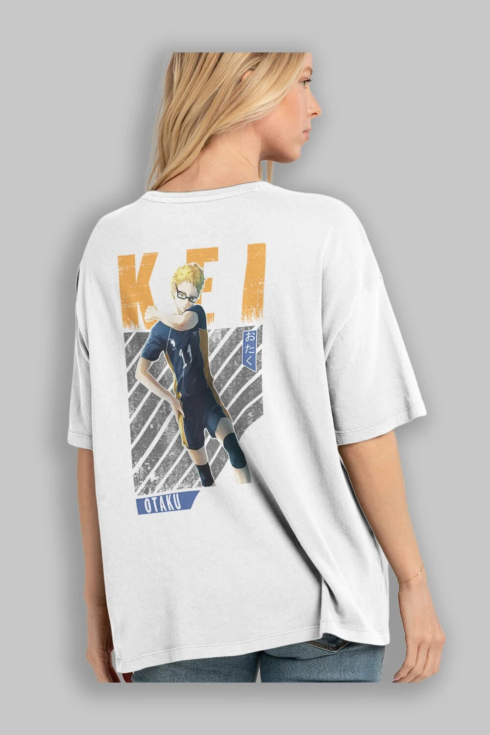 Kei Tsukishima 2 Anime Arka Baskılı Oversize t-shirt Erkek Kadın Unisex