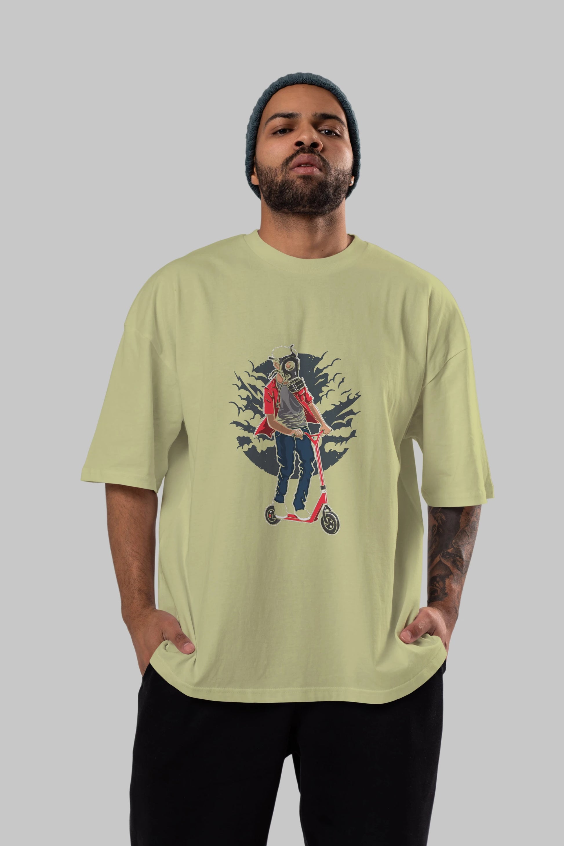 Gasmask Rider Ön Baskılı Oversize t-shirt Erkek Kadın Unisex %100 Pamuk tişort