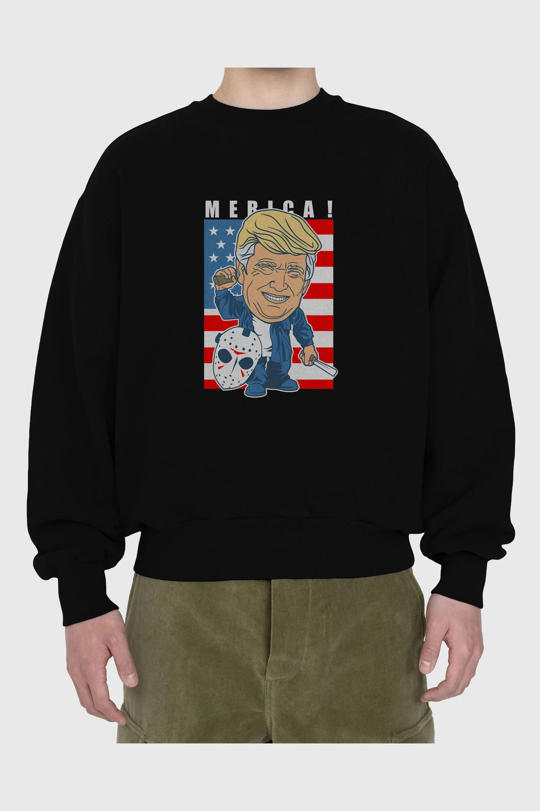 Jason Voorhess Trump Ön Baskılı Oversize Sweatshirt Erkek Kadın Unisex