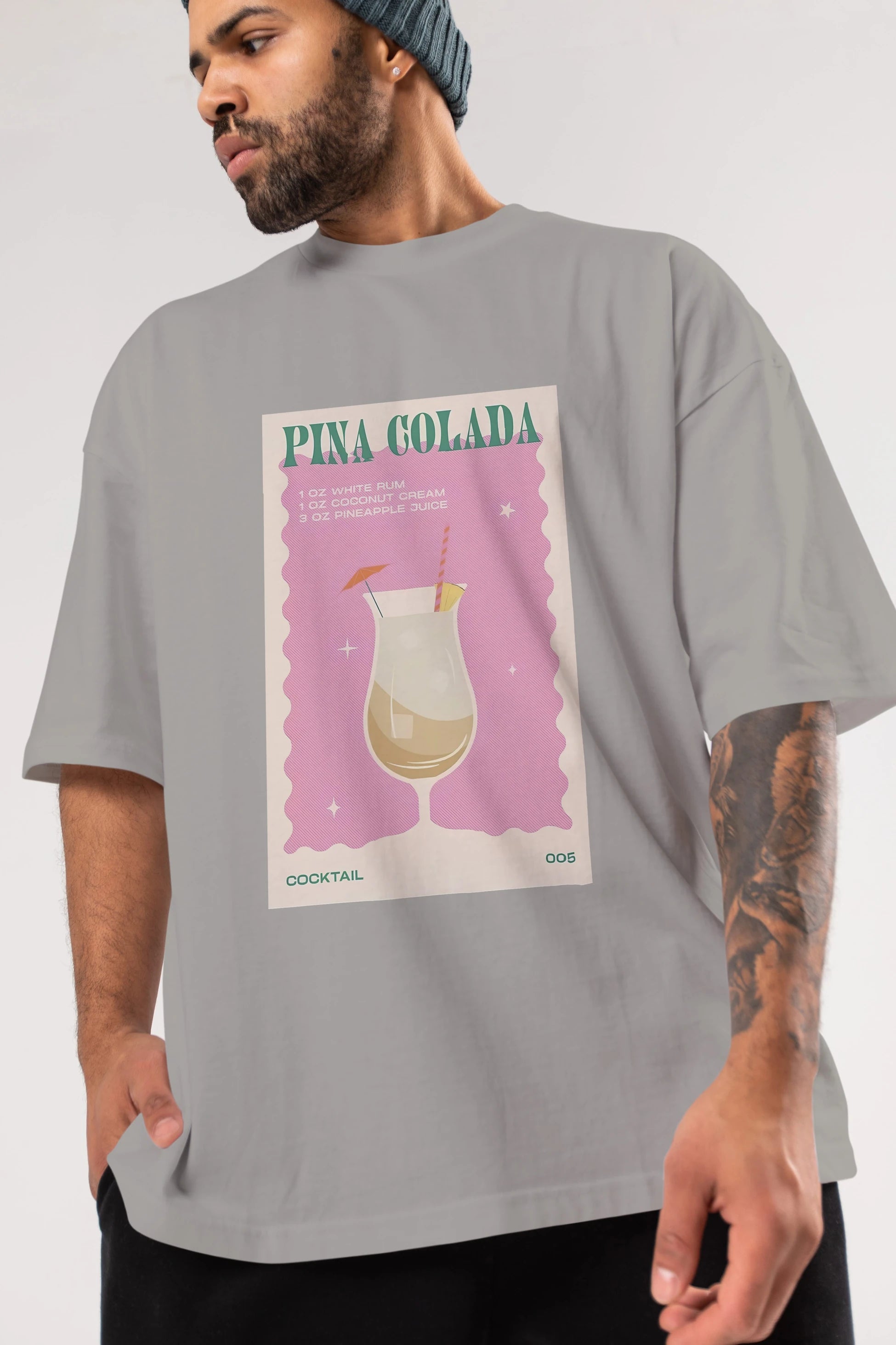 Pina Colada 3 Ön Baskılı Oversize t-shirt Erkek Kadın Unisex %100 Pamuk Bisiklet Yaka tişort