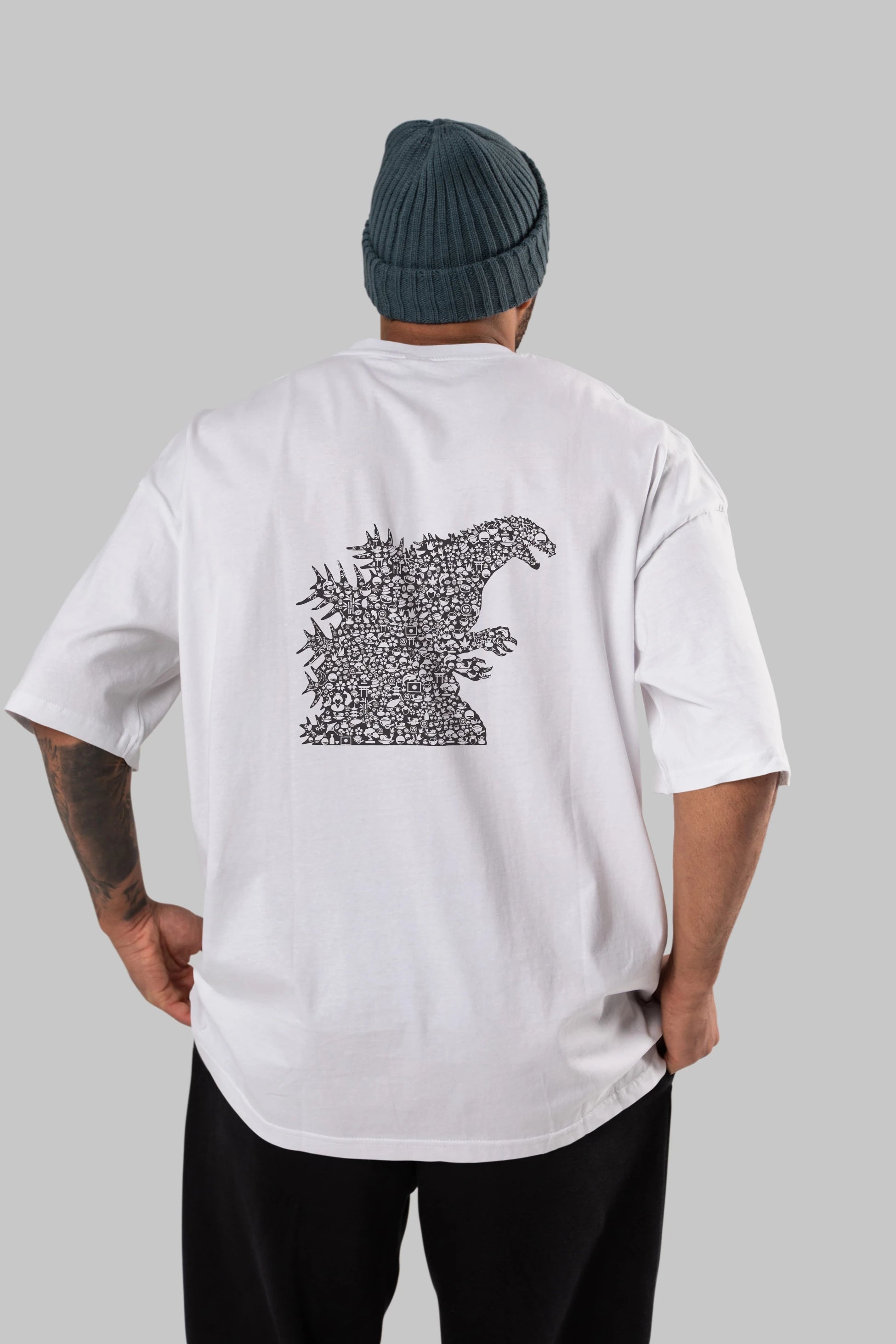 Godzilla Arka Baskılı Oversize t-shirt %100 pamuk Erkek Kadın Unisex