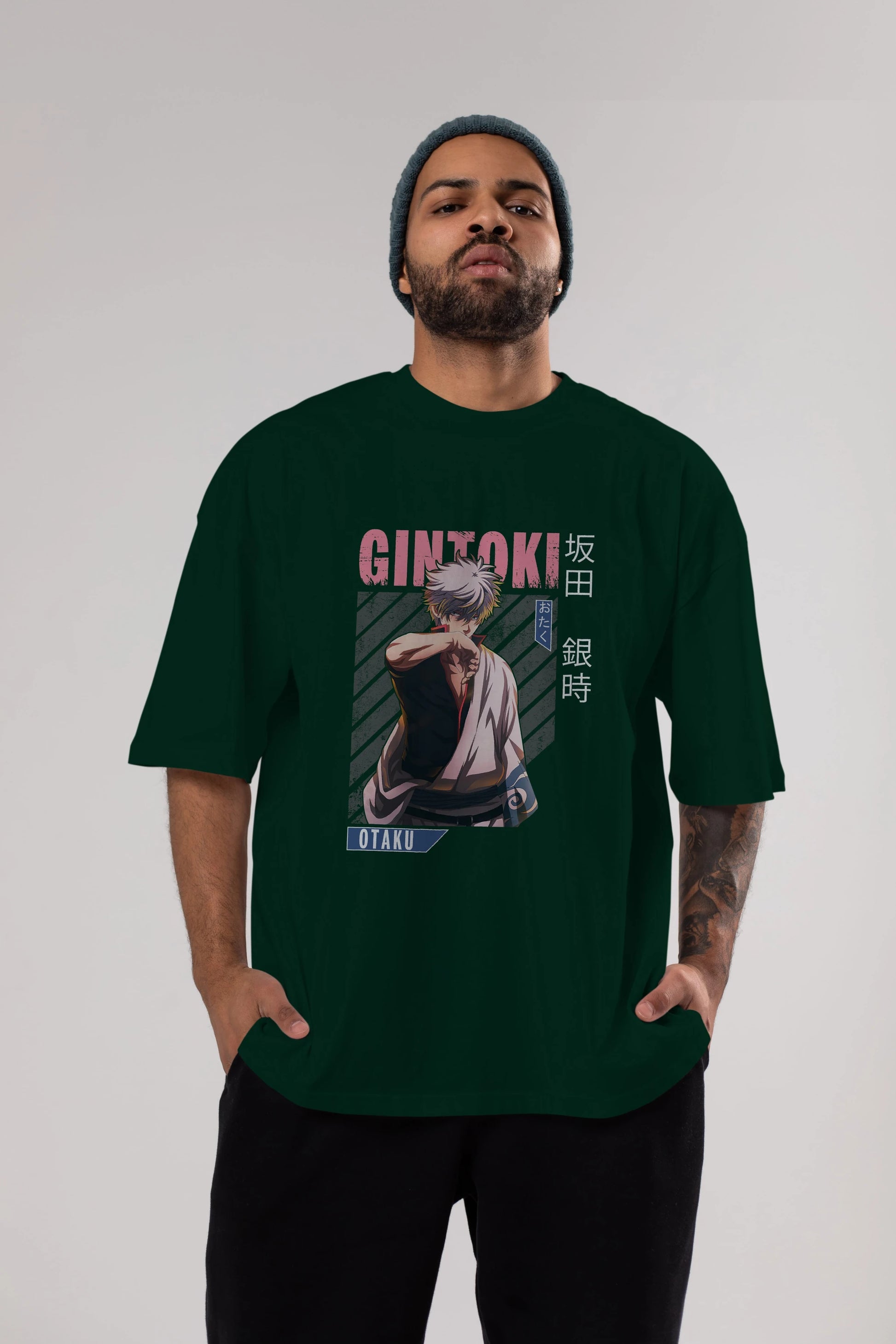 Gintoki Sakata Anime Ön Baskılı Oversize t-shirt %100 pamuk Erkek Kadın Unisex