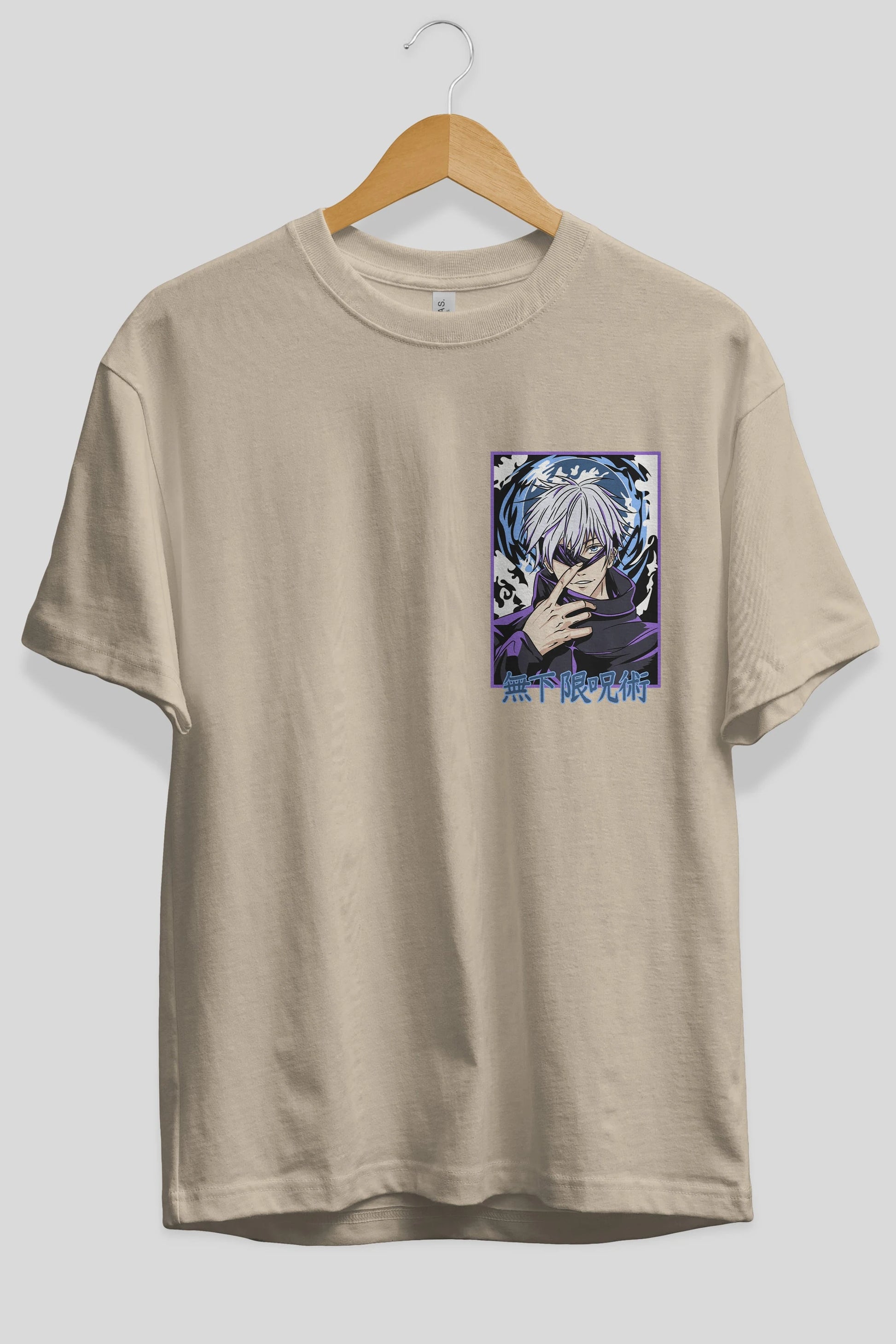 SATORU GOJO 3 Ön Sol Baskılı Oversize t-shirt Erkek Kadın Unisex %100 Pamuk Bisiklet Yaka tişort