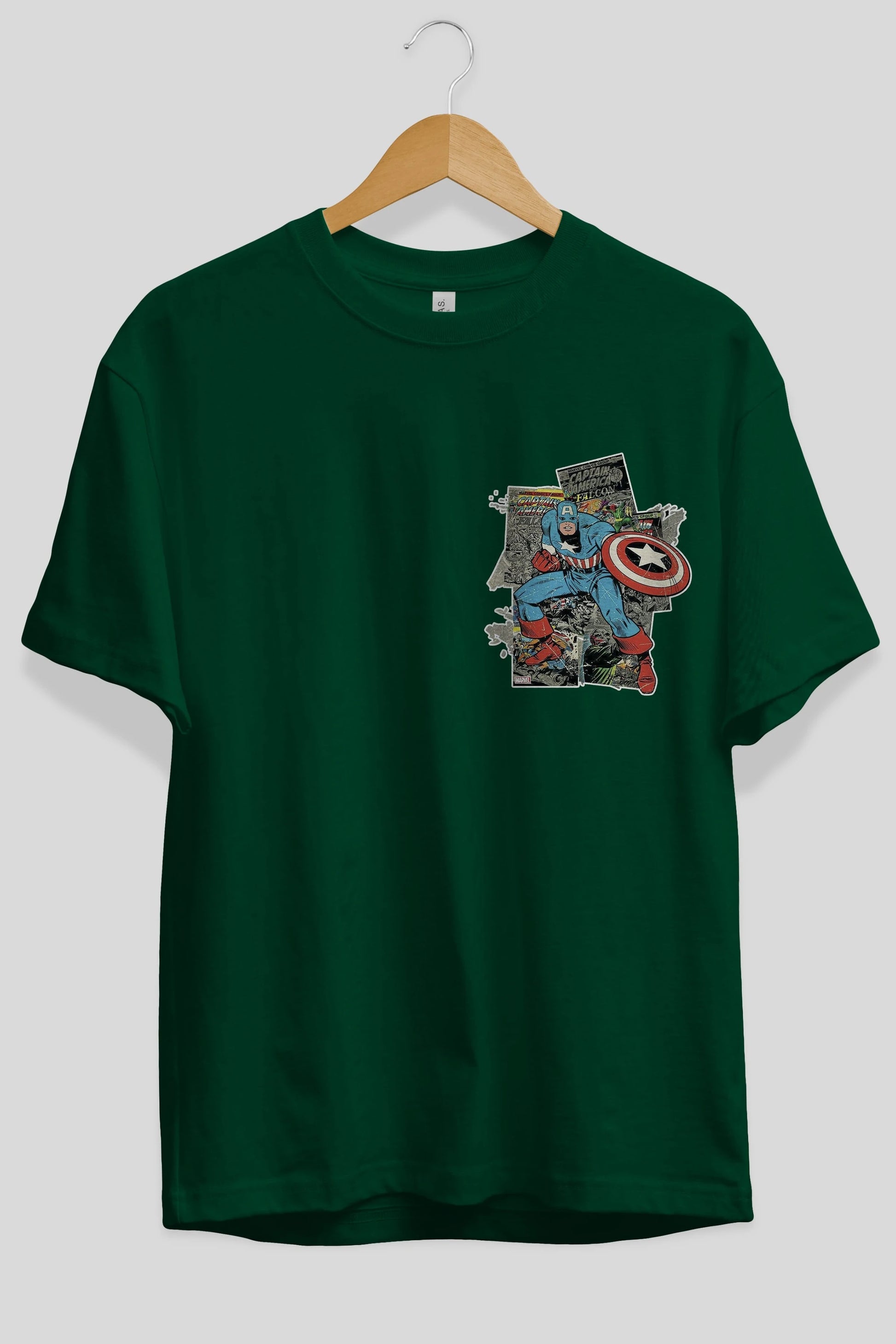 Captain America (2) Ön Sol Baskılı Oversize t-shirt Erkek Kadın Unisex %100 Pamuk Bisiklet Yaka tişort