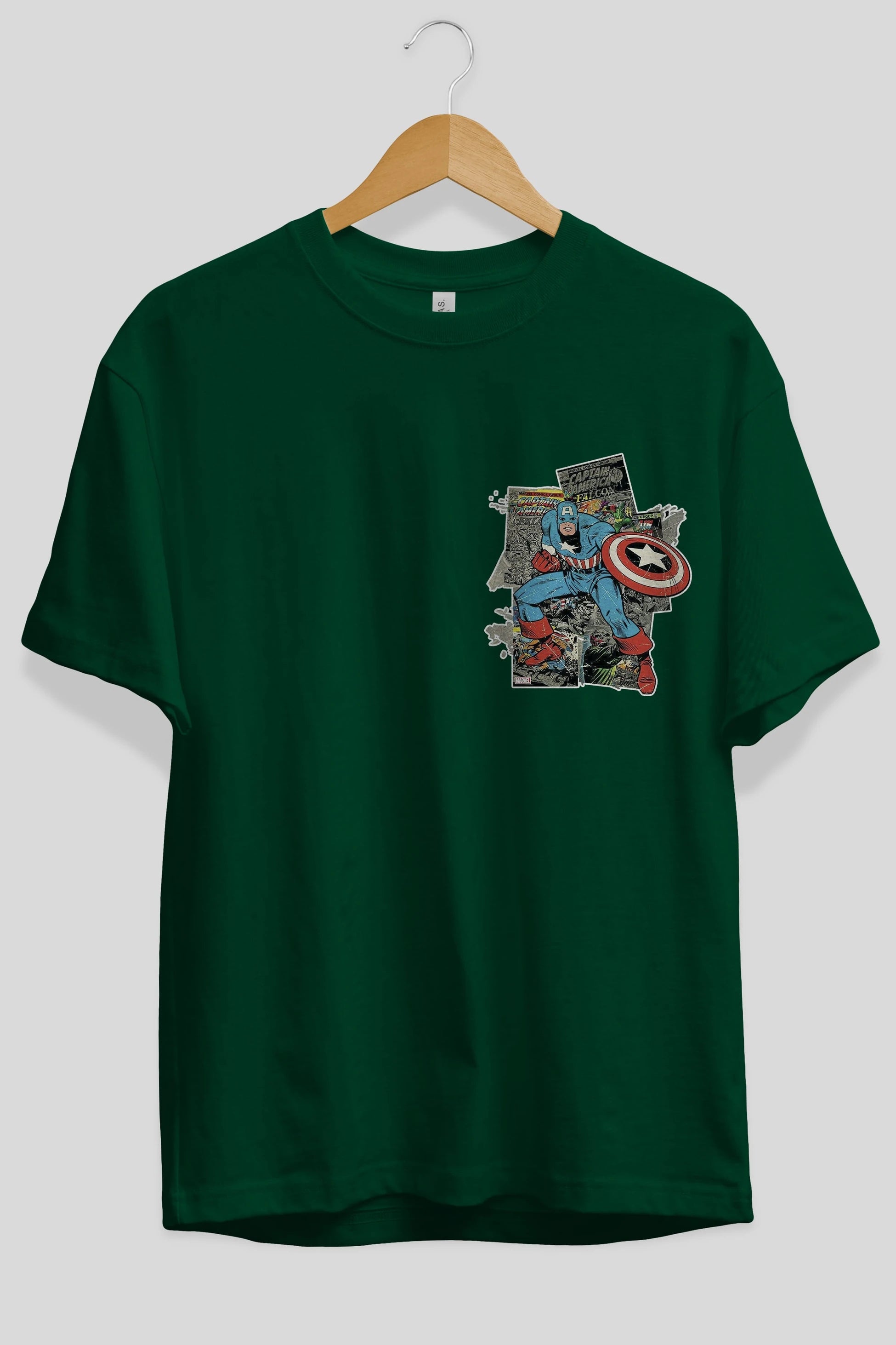 Captain America (2) Ön Sol Baskılı Oversize t-shirt Erkek Kadın Unisex %100 Pamuk Bisiklet Yaka tişort