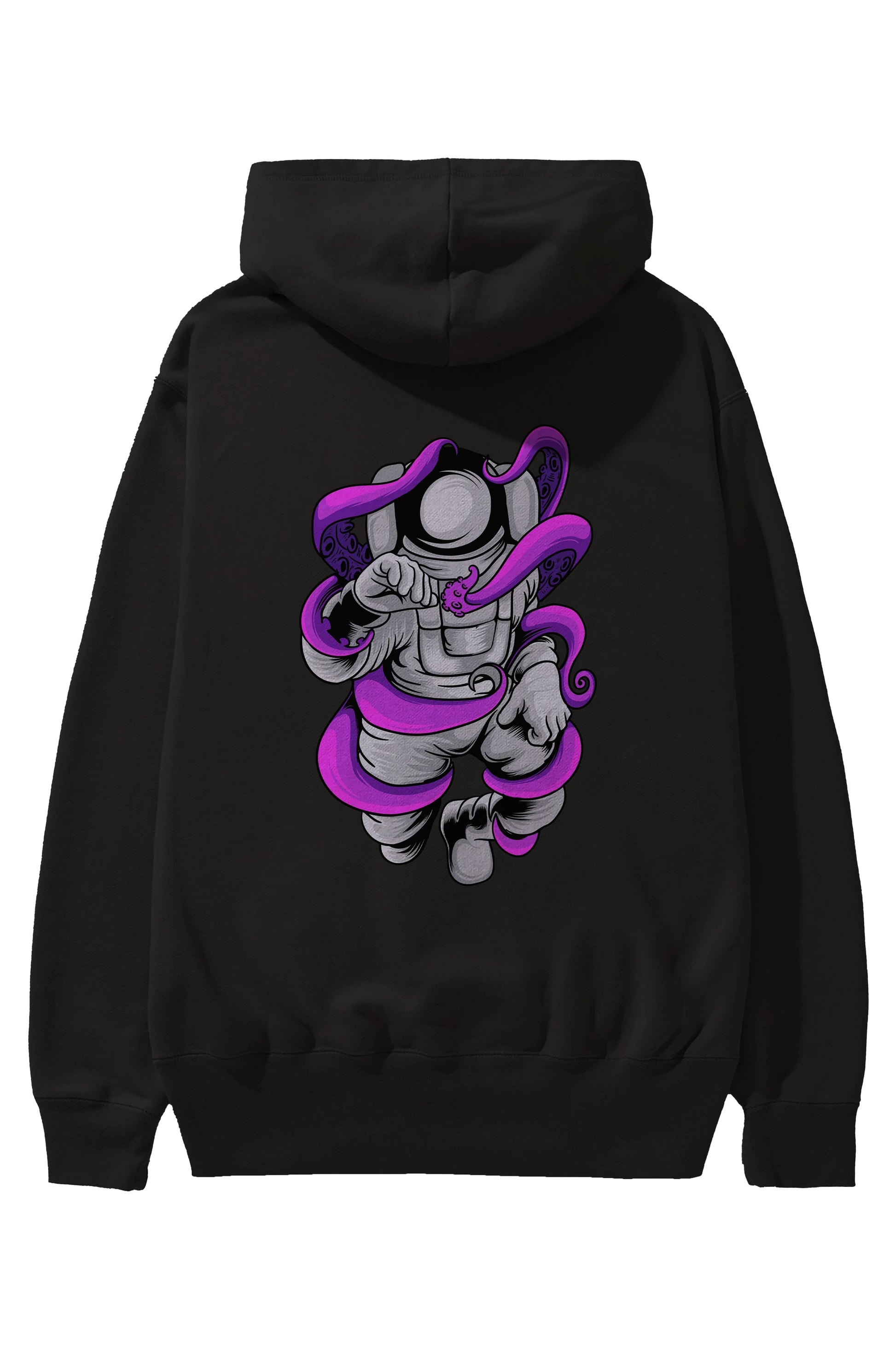 Astronaut fighting octopus Arka Baskılı Hoodie Oversize Kapüşonlu Sweatshirt Erkek Kadın Unisex