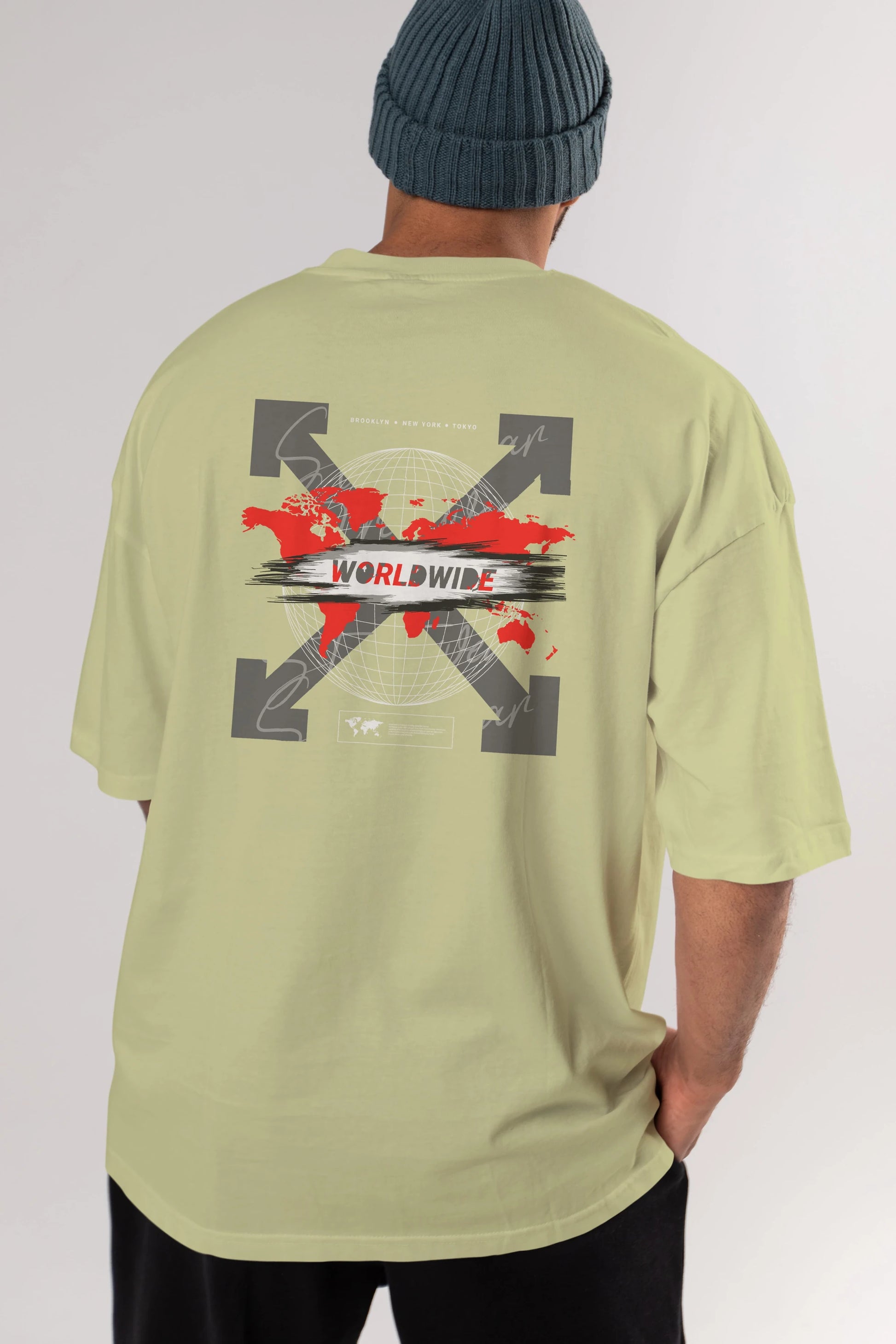 Worldwide Style Arka Baskılı Oversize t-shirt Erkek Kadın Unisex