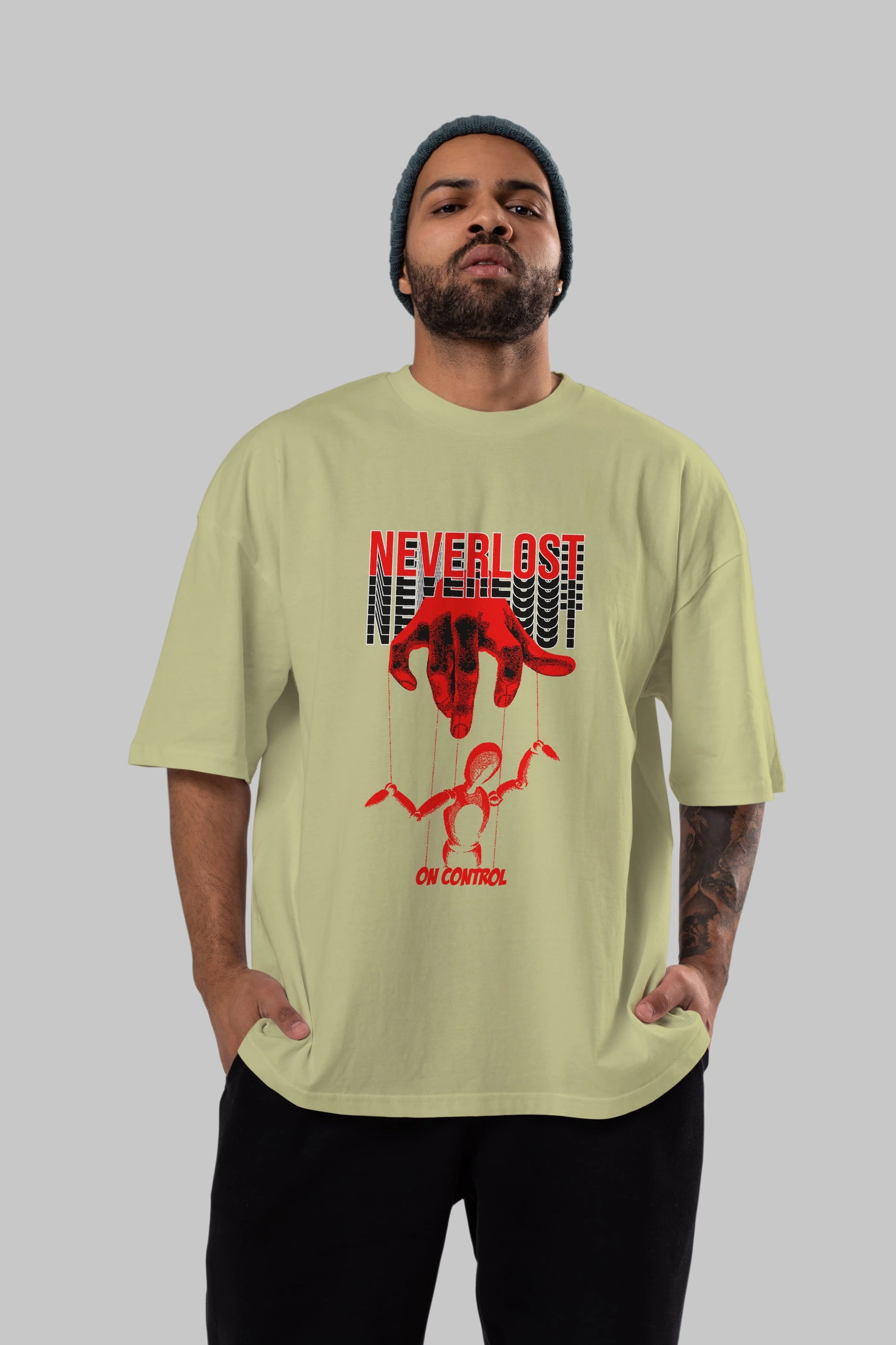 Neverlost on Control Ön Baskılı Oversize t-shirt Erkek Kadın Unisex