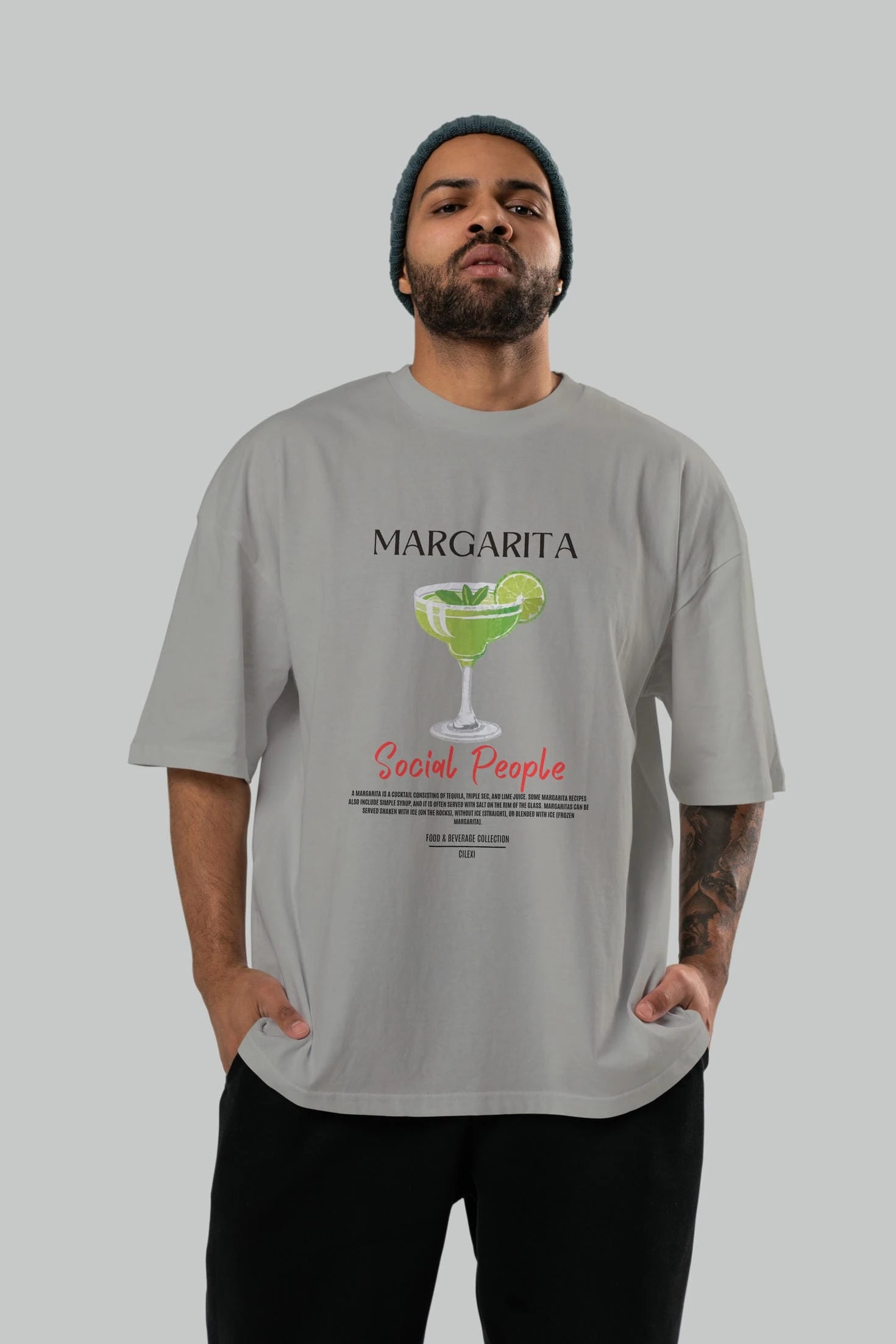 Margarita Kokteyl Serisi ön Baskılı Oversize t-shirt Erkek Kadın %100 Pamuk Bisiklet Yaka tişort