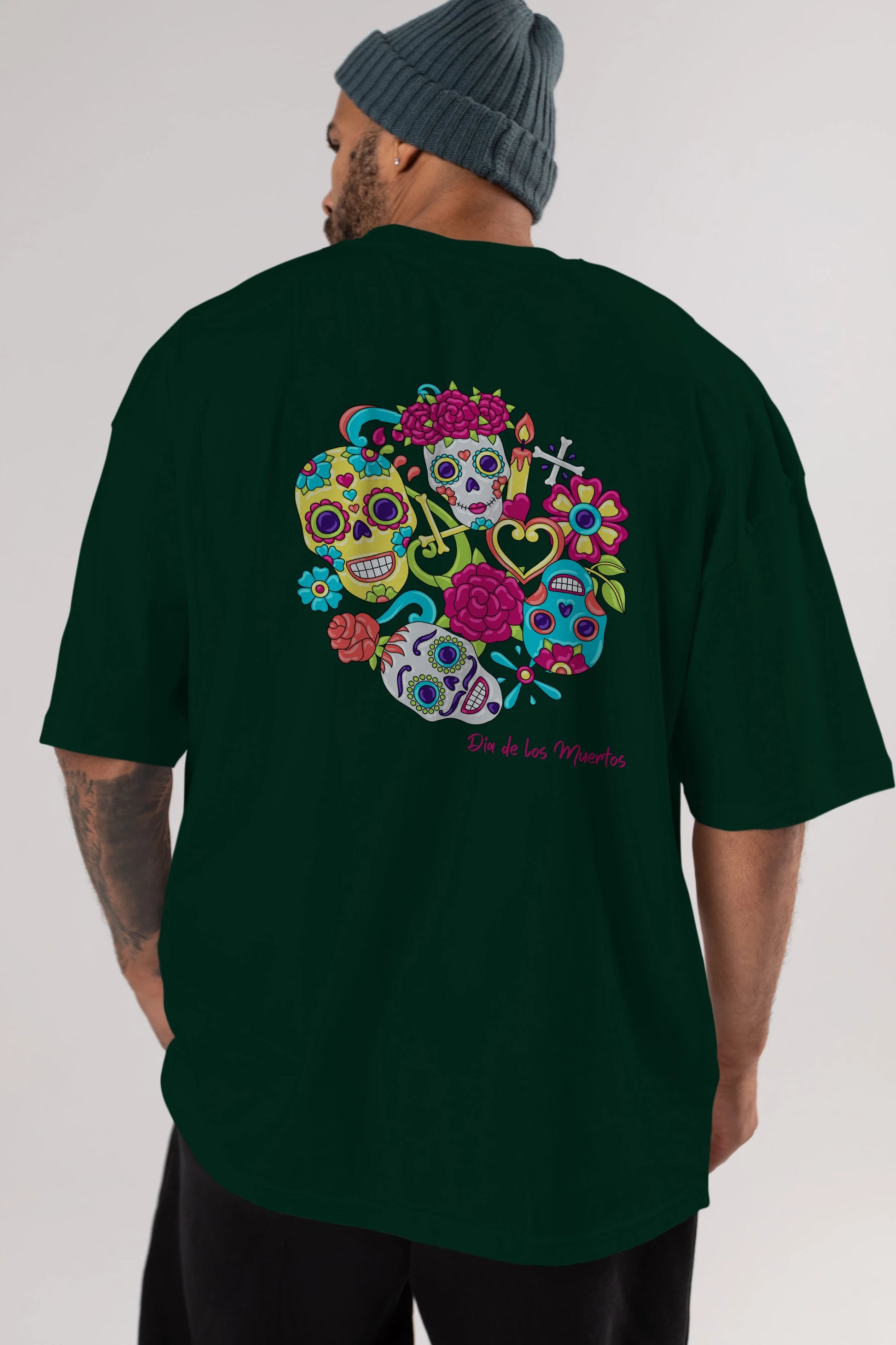 Dia de los Muertos Arka Baskılı Oversize t-shirt Erkek Kadın Unisex