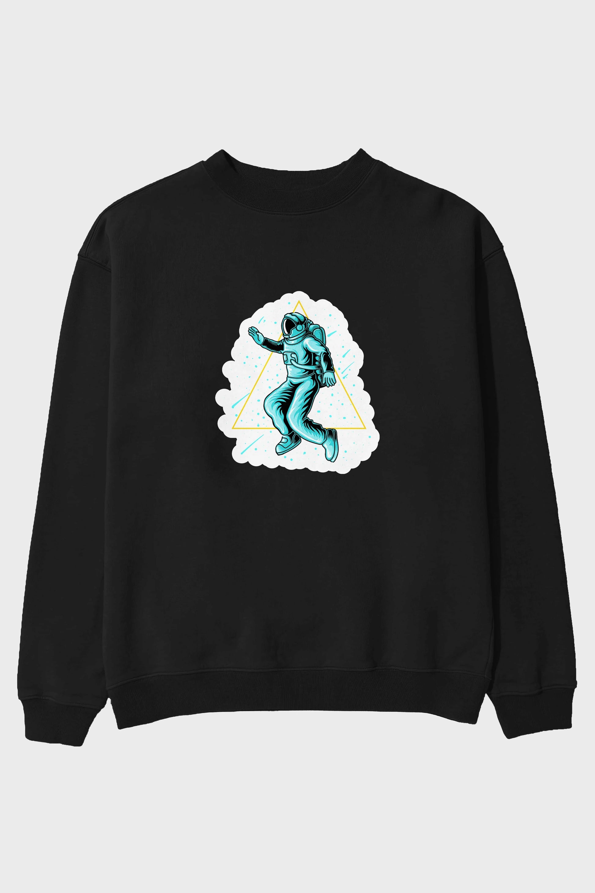 Astronaut Starry Triangle Sticker Ön Baskılı Oversize Sweatshirt Erkek Kadın Unisex