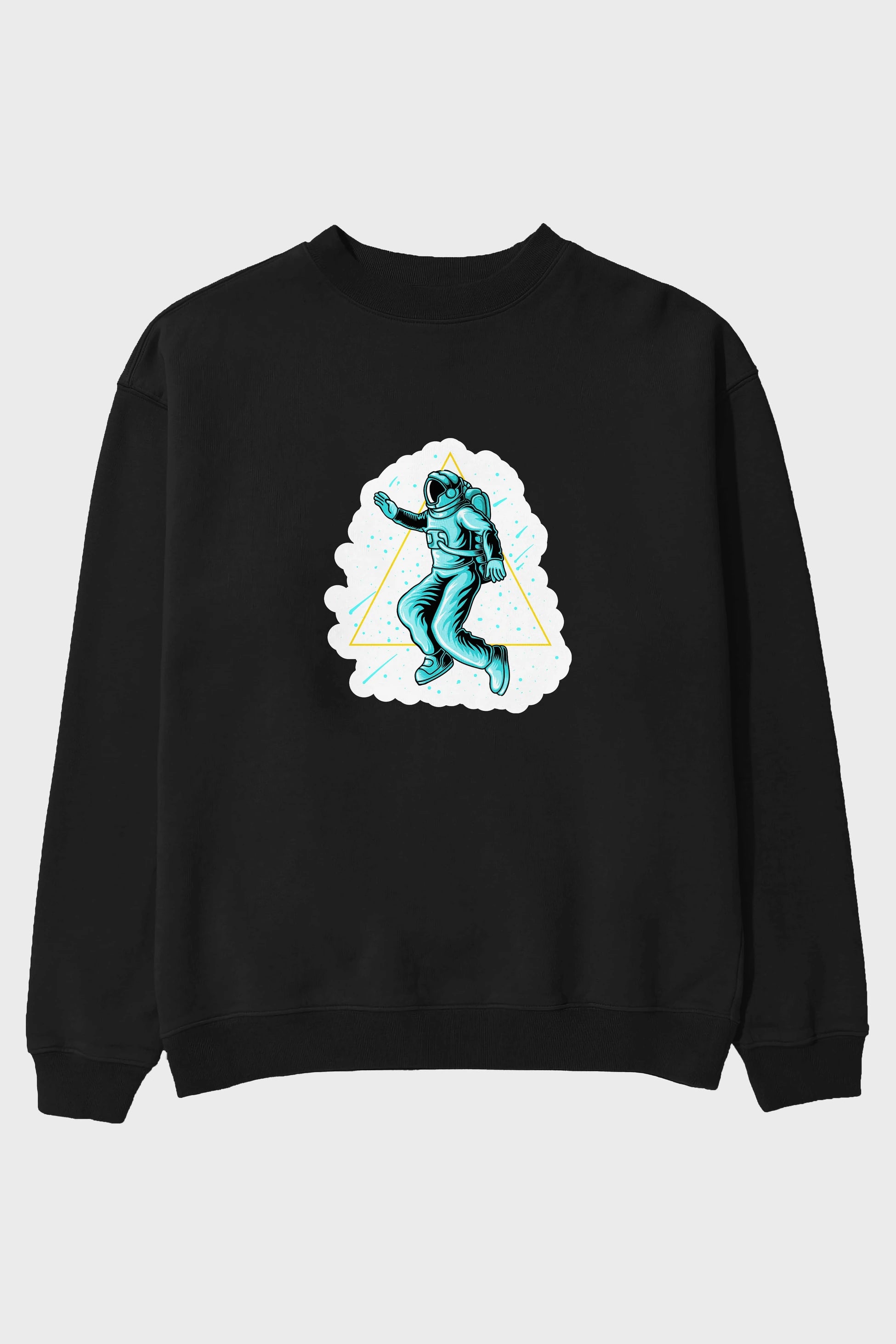 Astronaut Starry Triangle Sticker Ön Baskılı Oversize Sweatshirt Erkek Kadın Unisex