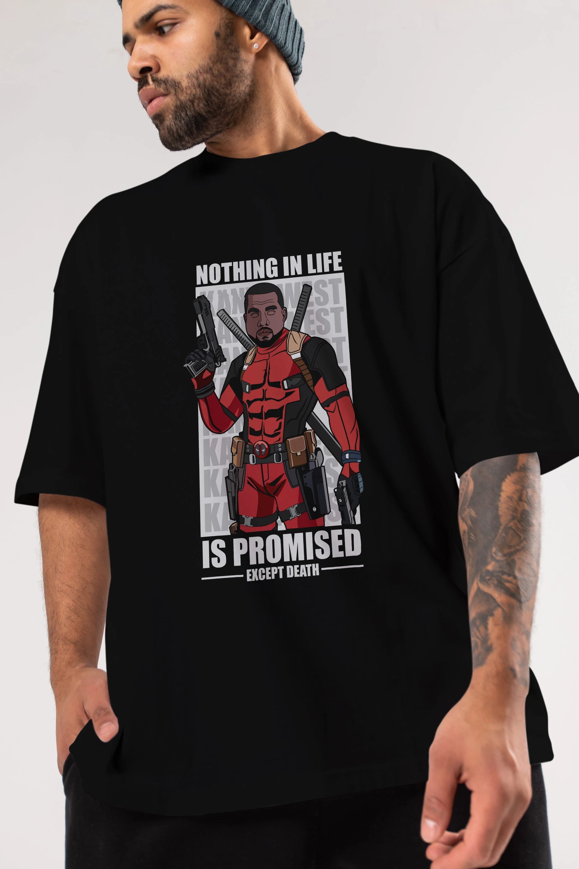 Kanye West Deadpool Ön Baskılı Oversize t-shirt Erkek Kadın Unisex %100 Pamuk tişort