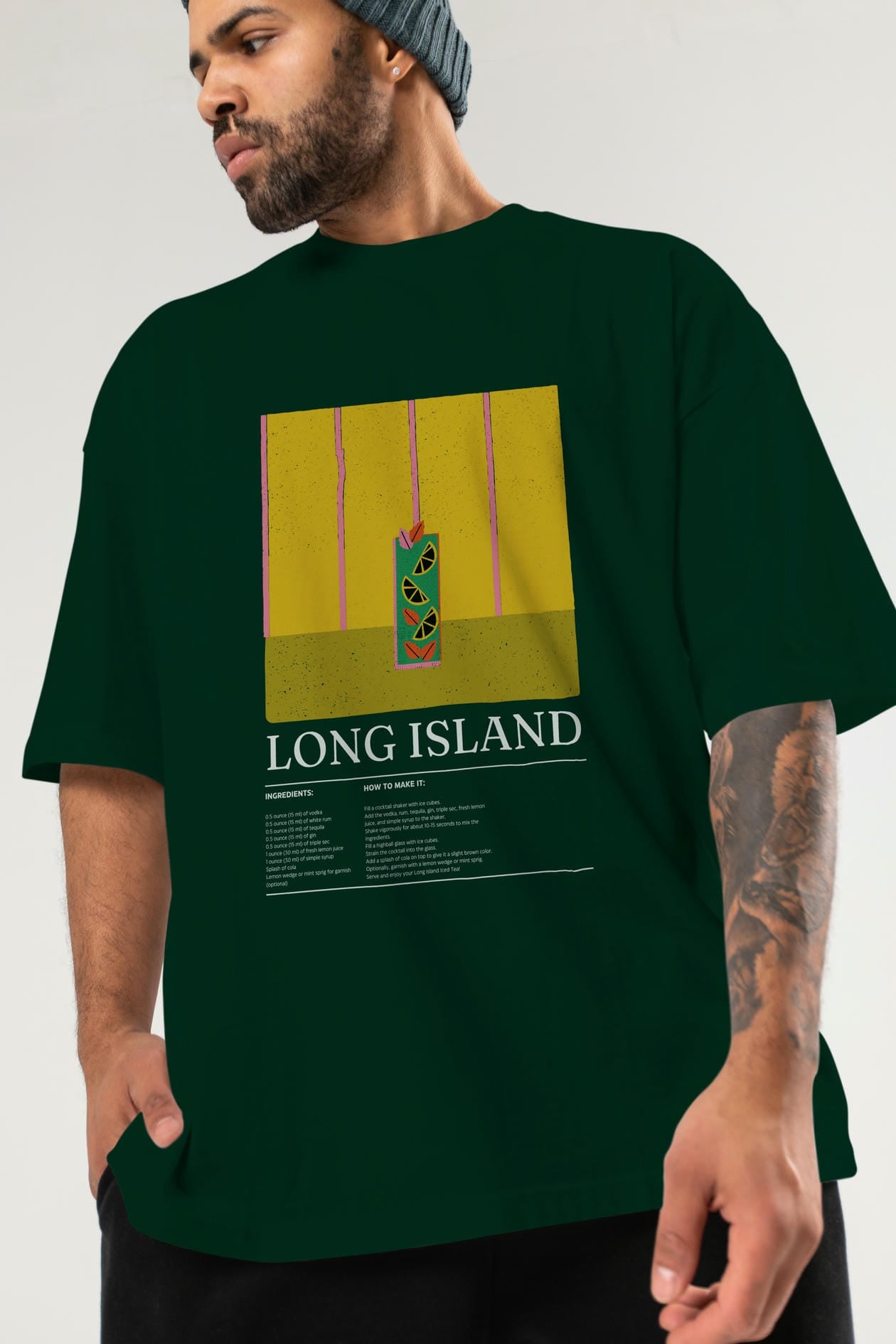 Long Island Kokteyl Ön Baskılı Oversize t-shirt Erkek Kadın %100 Pamuk Bisiklet Yaka tişort