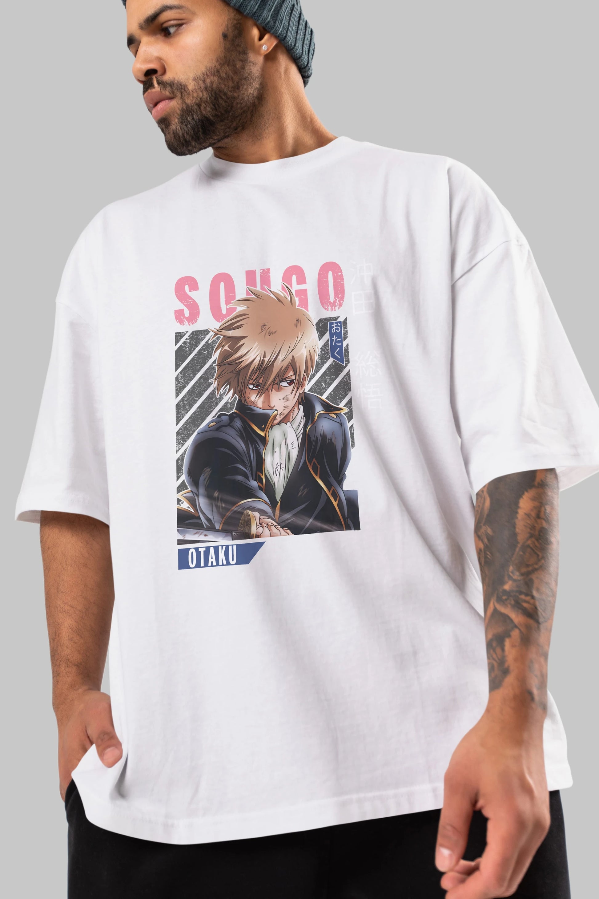 Sougo Okita GINTAMA Anime Ön Baskılı Oversize t-shirt %100 pamuk Erkek Kadın Unisex