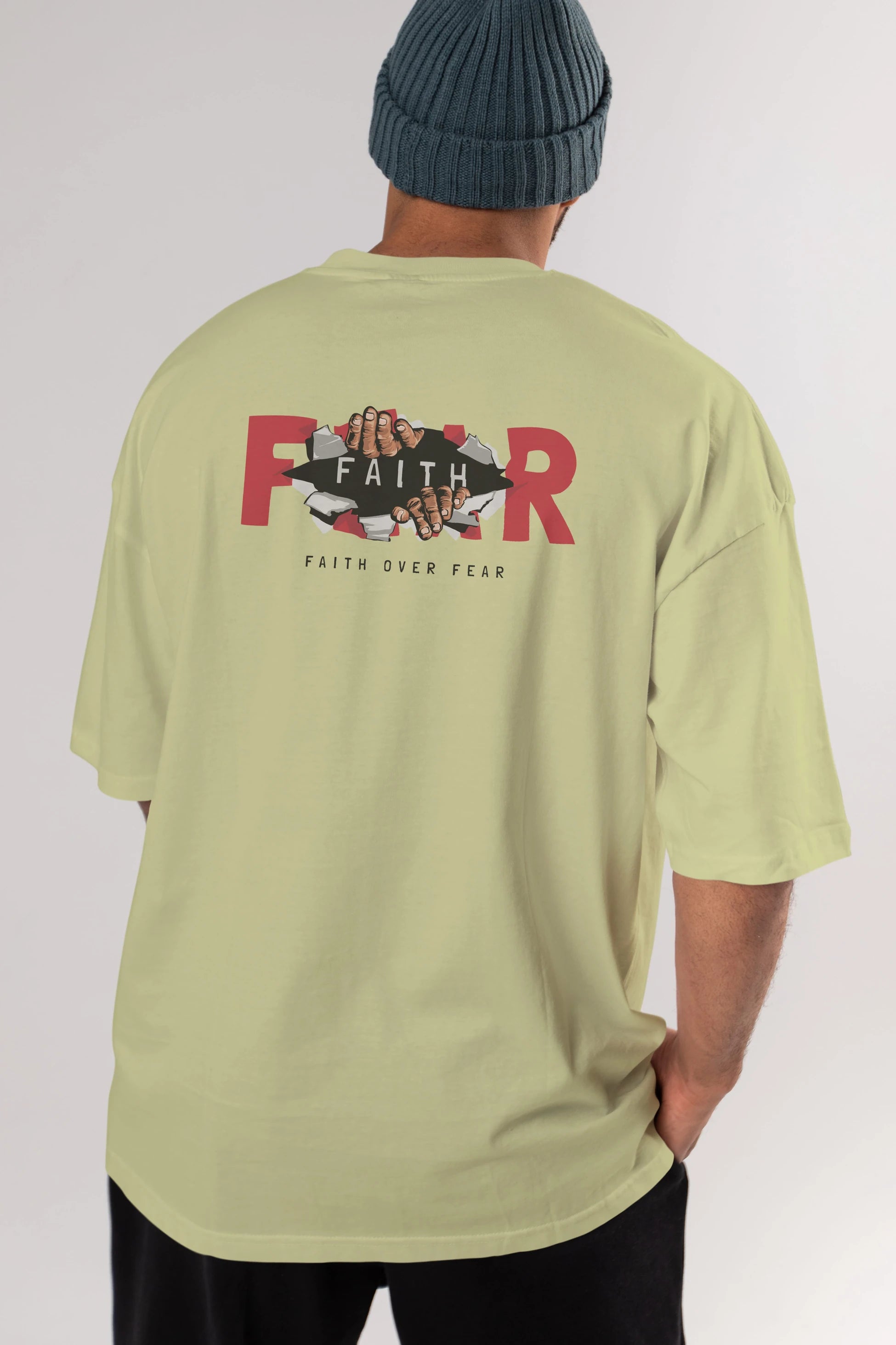 Faith Over Fear Arka Baskılı Oversize t-shirt Erkek Kadın Unisex